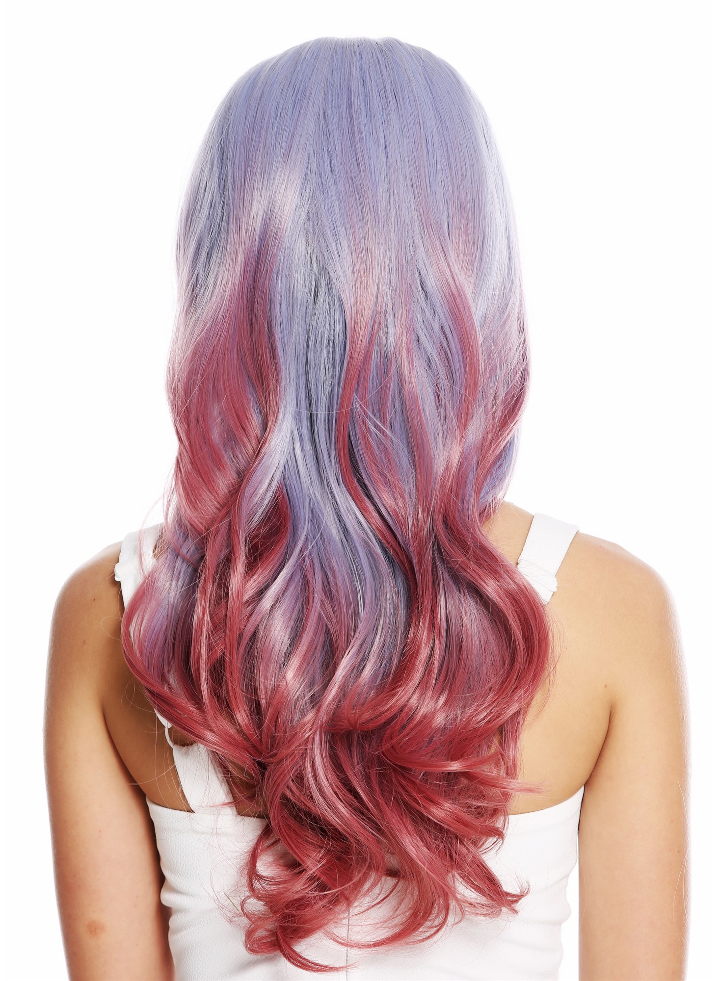 hochwertige Qualitätsperücken, Perücke lang gewellt Balayage Ombre Blau Grau Rot DL-109-3925/3904, Ansicht 4, WIG ME UP: Ihr Perücken Online Shop wellige Tressen-Perücke mit Kopfhaut-Imitat Grau-Rot-Mix lange Haare für Damen