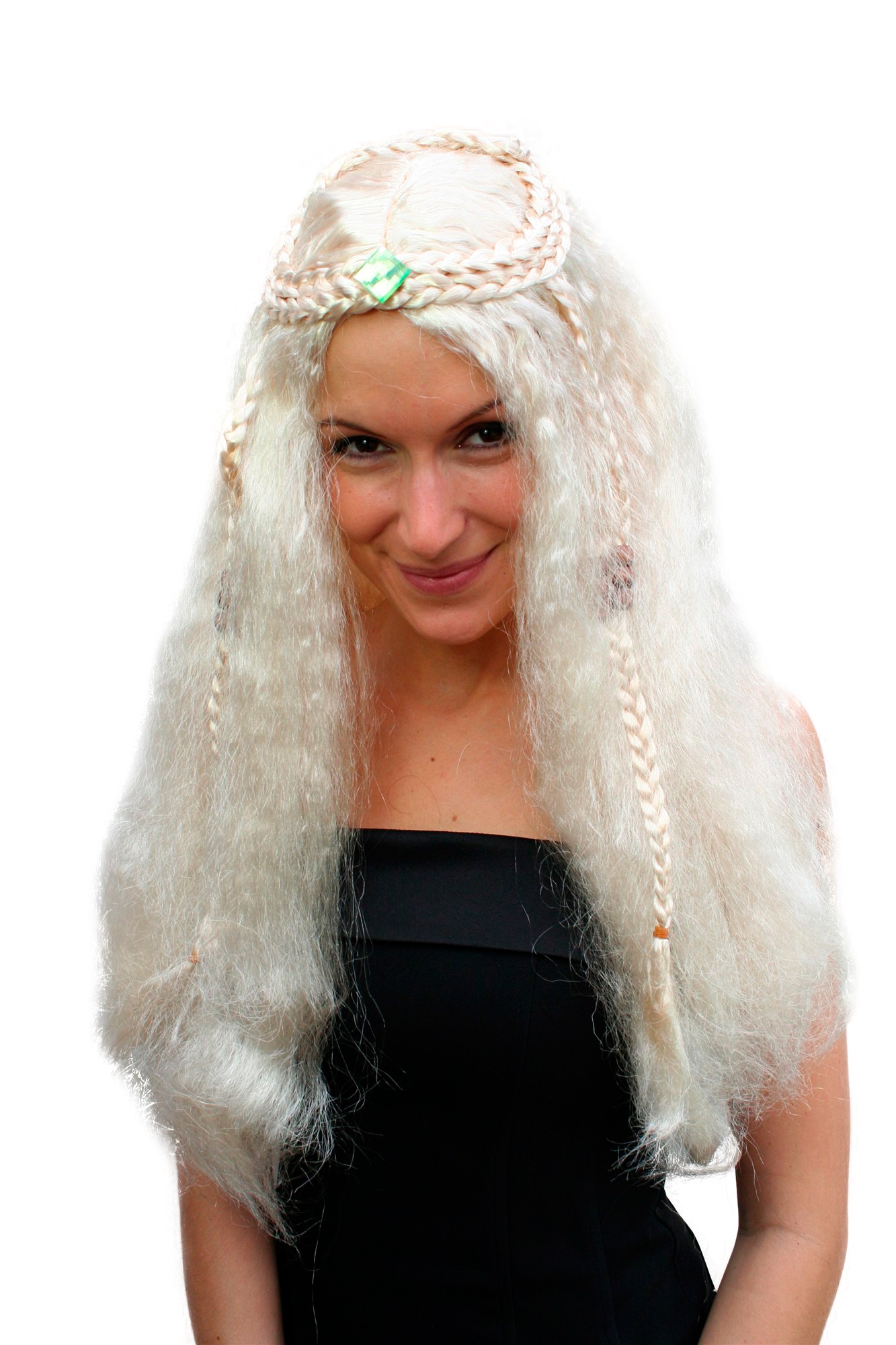 günstige Party Perücke, Blonde lange Hippie-Perücke Mittelscheitel 4905-P88, Vorderansicht, WIG ME UP: Ihr Perücken Online Shop geflochtene Party Perücke Hellblond lange Haare für Damen