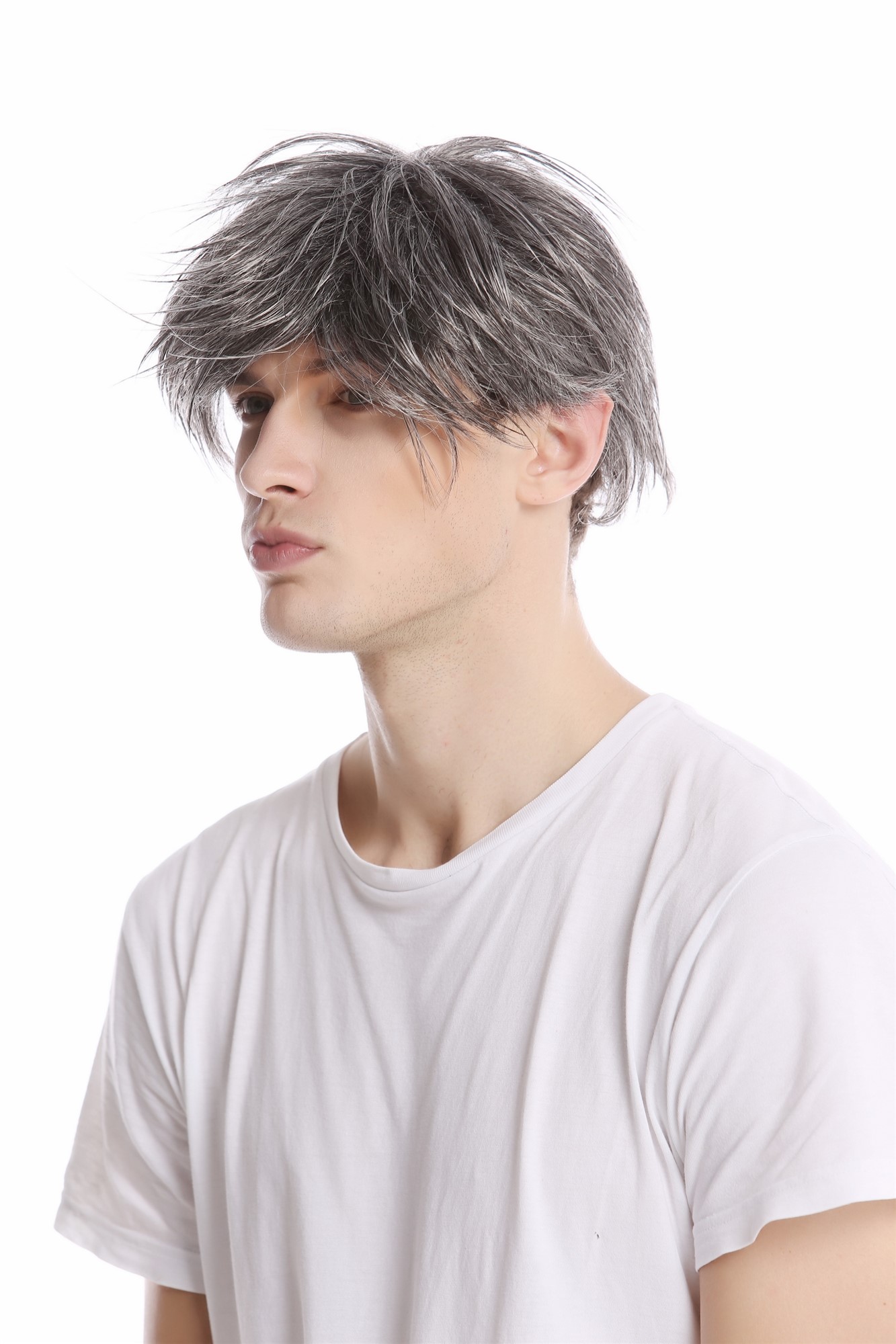 Men Gents Wig short casual to wild backcombed teased up youthful modern look dark grey gray, view 2, WIG ME UP: Your Perücken Online Shop Quality Wigs, Men, dark brown-gray mix, straight, short