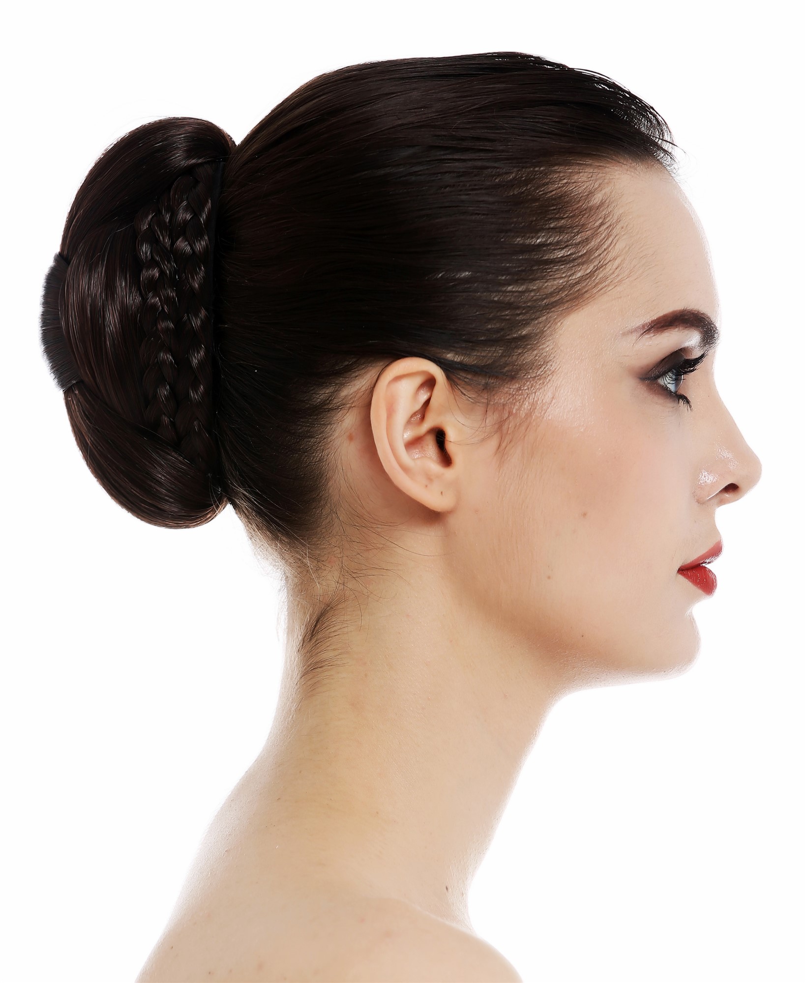 Dutt Haardutt Chignon traditionell geflochten oval groß Schwarz Rot TYP-616-1B/33, Ansicht 3, WIG ME UP: Ihr Perücken Online Shop geflochtener Dutt Haarteil Schwarz-Braun-Mix