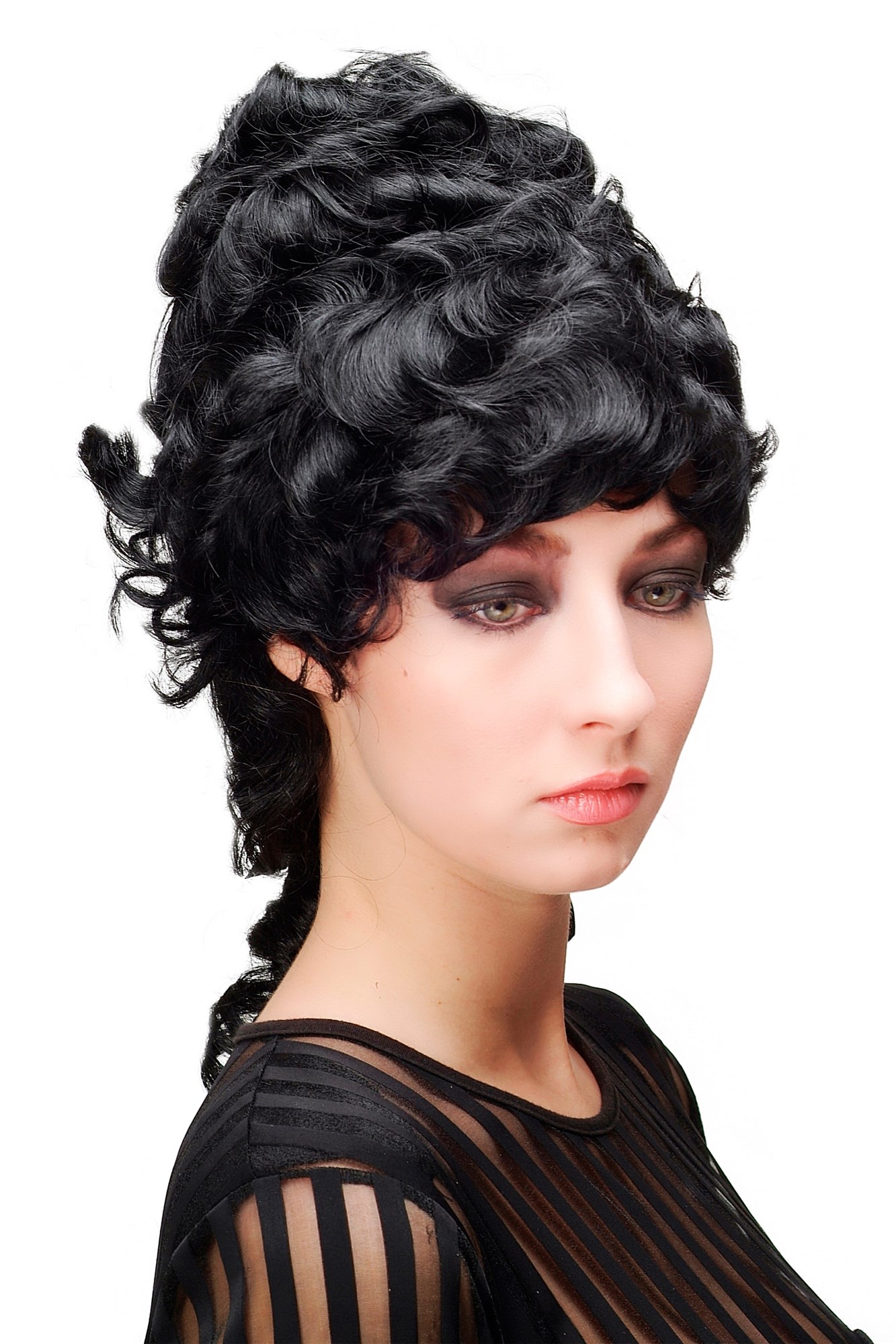 hochwertige Qualitätsperücken, Perücke Turmfrisur Barock Schwarz L.COLONIAL.Lady-1, Ansicht 3, WIG ME UP: Ihr Perücken Online Shop lockige Tressen-Perücke Schwarz schulterlange Haare für Damen