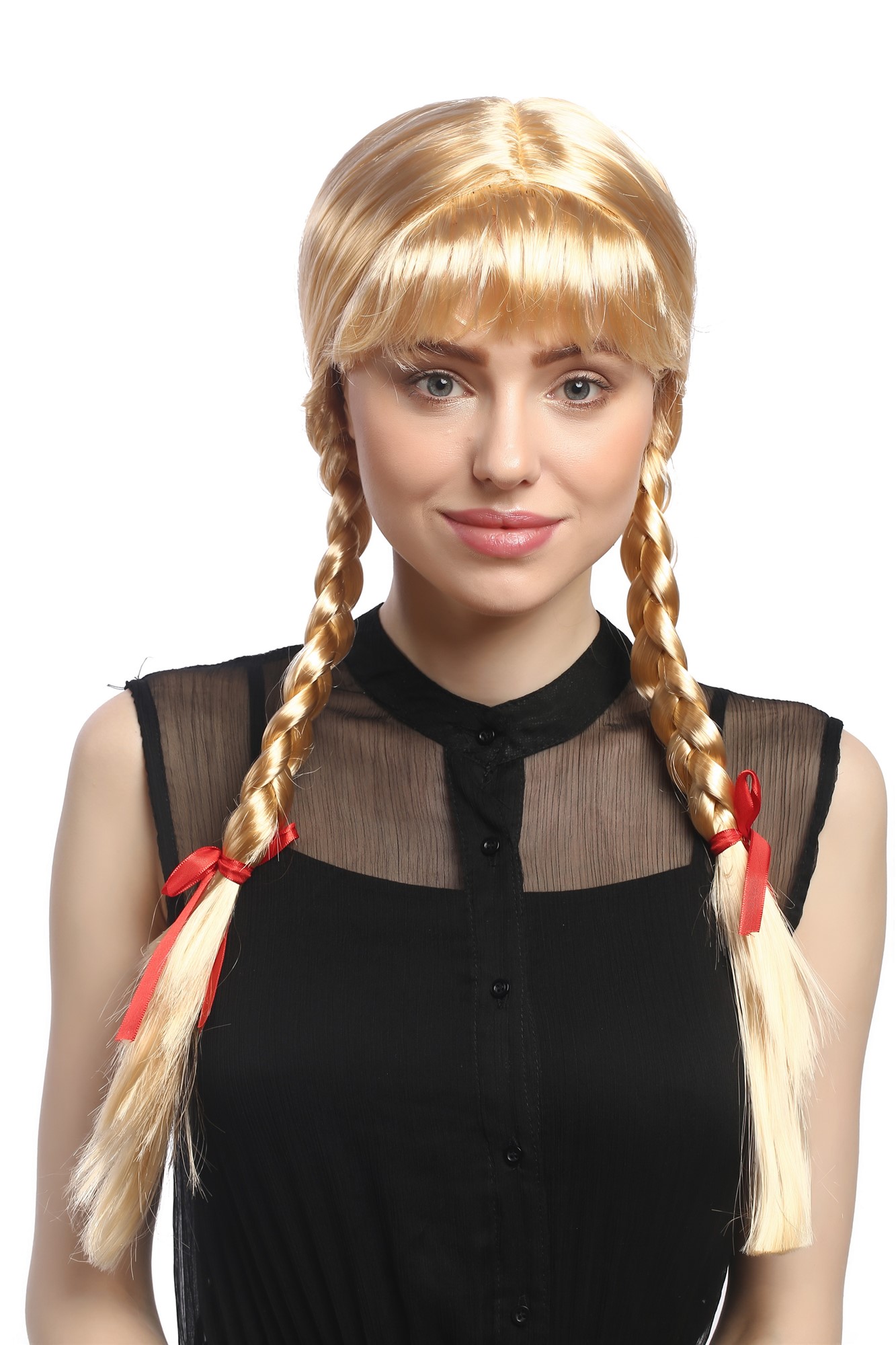 Lady Wig Halloween Lolita schoolgirl long braided plaits fringe blond XR-008, view 2, WIG ME UP: Your Perücken Online Shop Party Wig, Ladies, light golden blonde, Braided, long