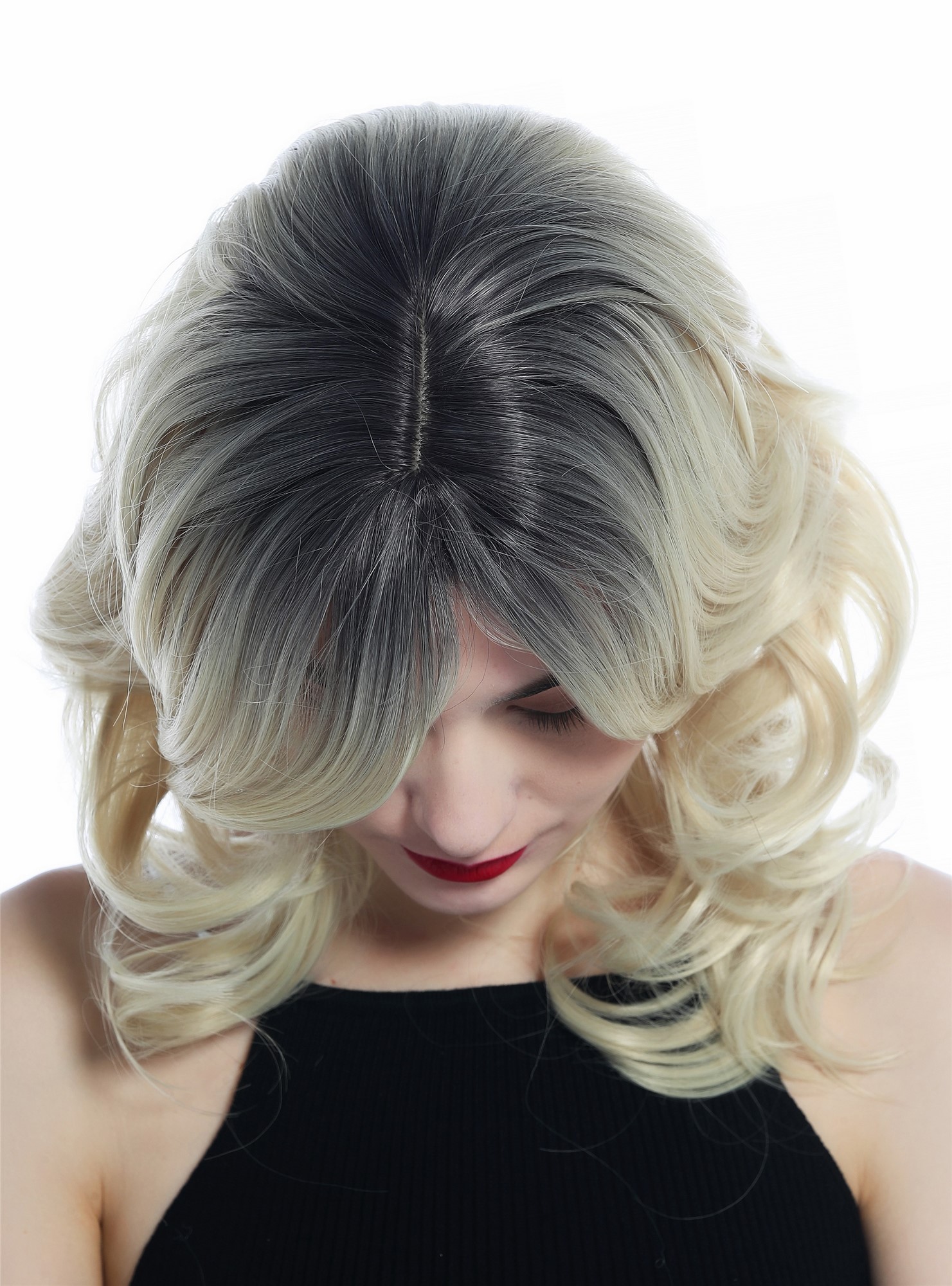 Lady wig shoulder length wavy slight curls bright blond dark roots ombre SZL0667, view 6, WIG ME UP: Your Perücken Online Shop Quality Wigs, Ladies, gray-blue-platinum blonde gradient, wavy, shoulder-length