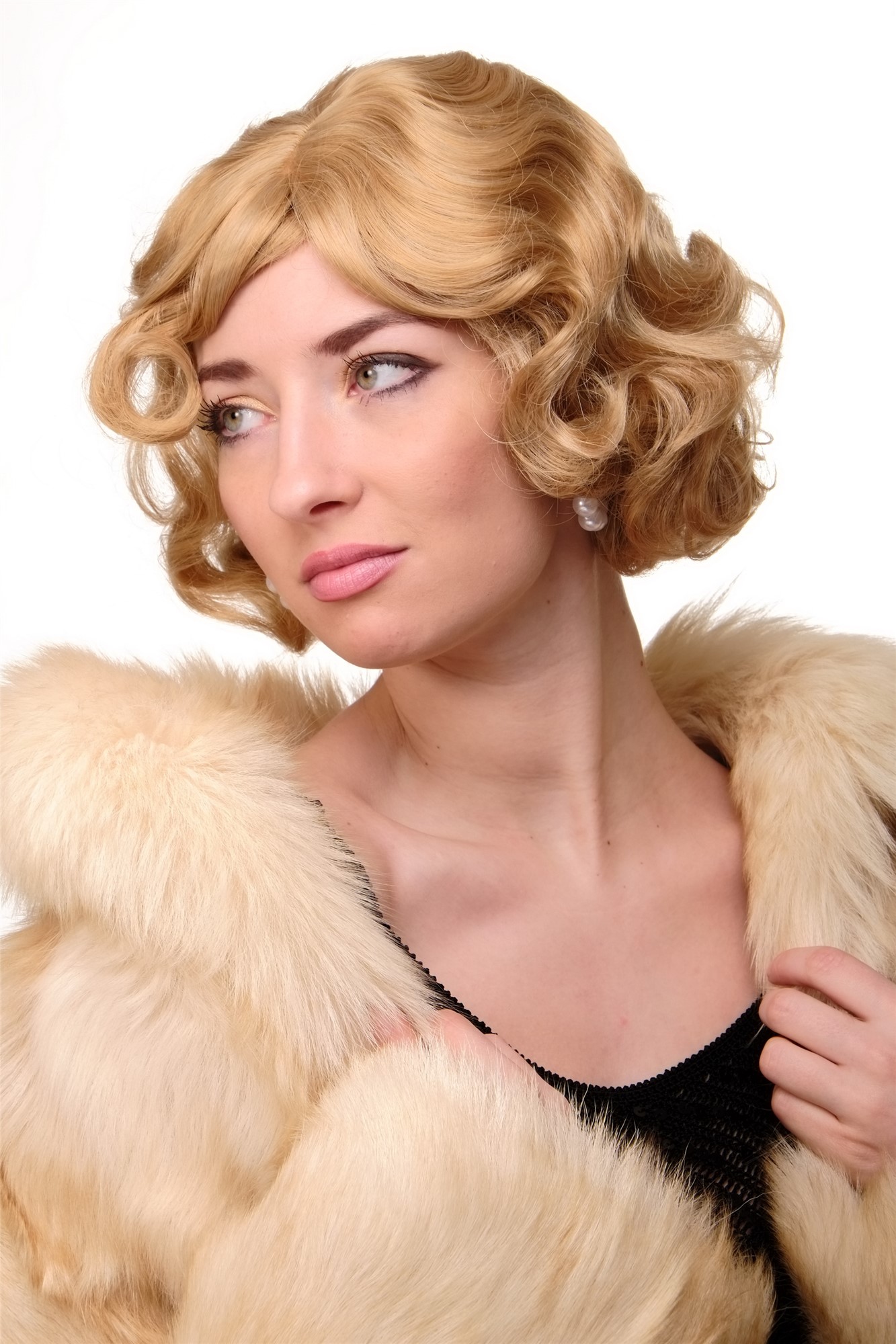 hochwertige Qualitätsperücken, Damen Perücke 20er Jahre Wasserwelle Blond-Mix Modell: A4002, Ansicht 3, WIG ME UP: Ihr Perücken Online Shop wellige Tressen-Perücke mit Kopfhaut-Imitat Blond-Mix kurze Haare für Damen