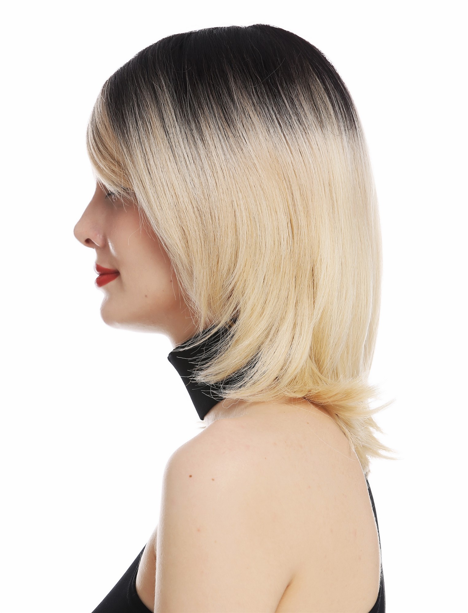hochwertige Qualitätsperücken, Perücke schulterlang glatt Longbob Ombre Schwarz Blond RGF-6701-DR613, Ansicht 3, WIG ME UP: Ihr Perücken Online Shop glatte Tressen-Perücke Blond-Schwarz-Mix schulterlange Haare für Damen