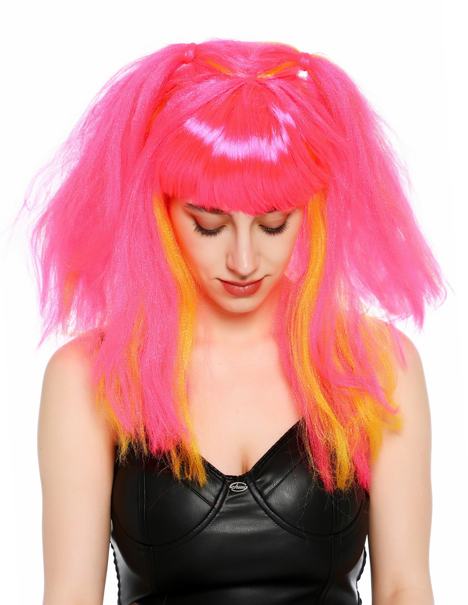 wellige Party-Perücke Rosa-Gelb-Mix 60 cm lange Perücke für Damen