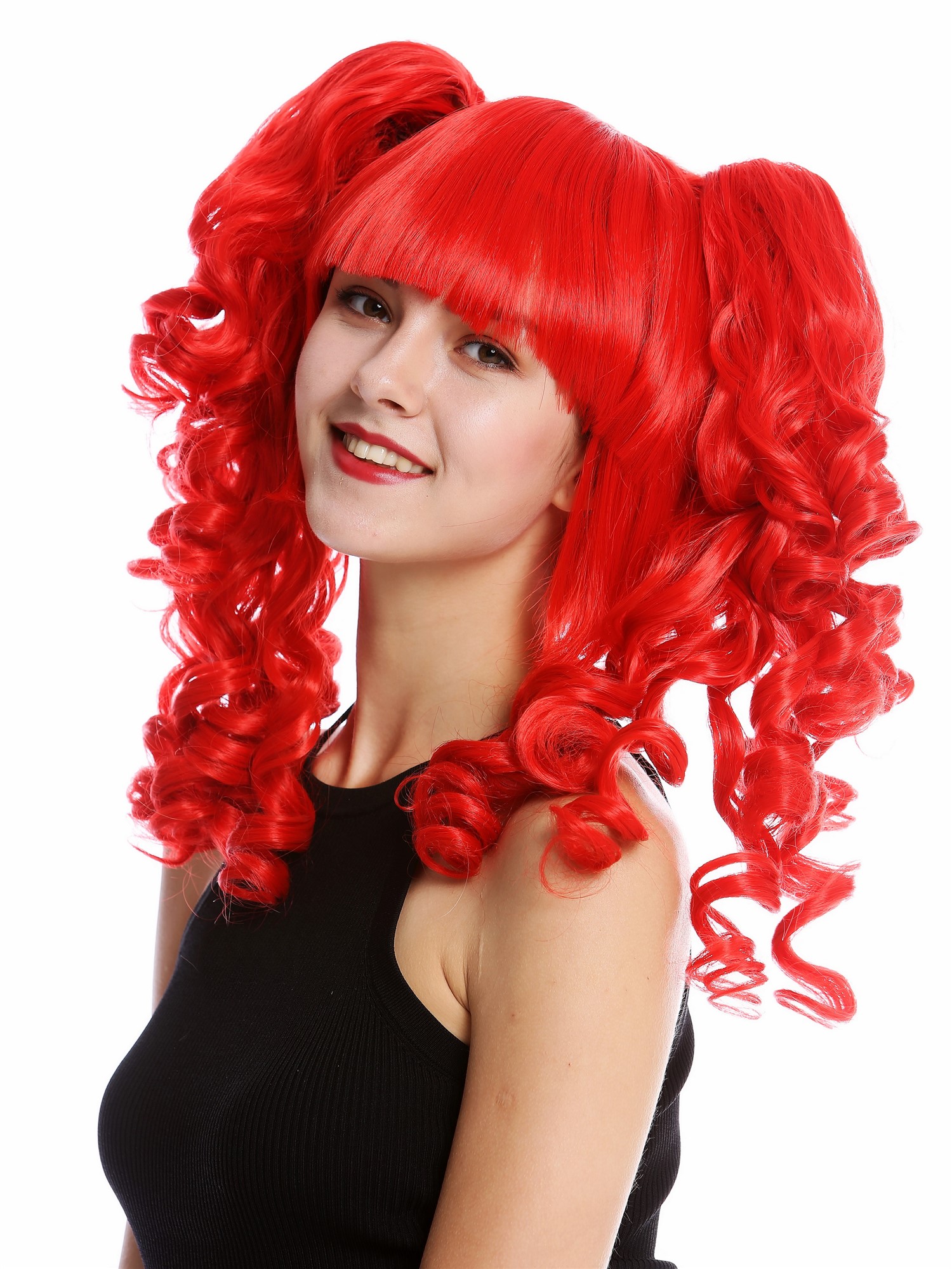 hochwertige Qualitätsperücken, Perücke Cosplay Lang Zöpfe Rot YZF-7080+A-113, Ansicht 3, WIG ME UP: Ihr Perücken Online Shop lockige Tressen-Perücke mit Kopfhaut-Imitat Knallrot schulterlange Haare für Damen
