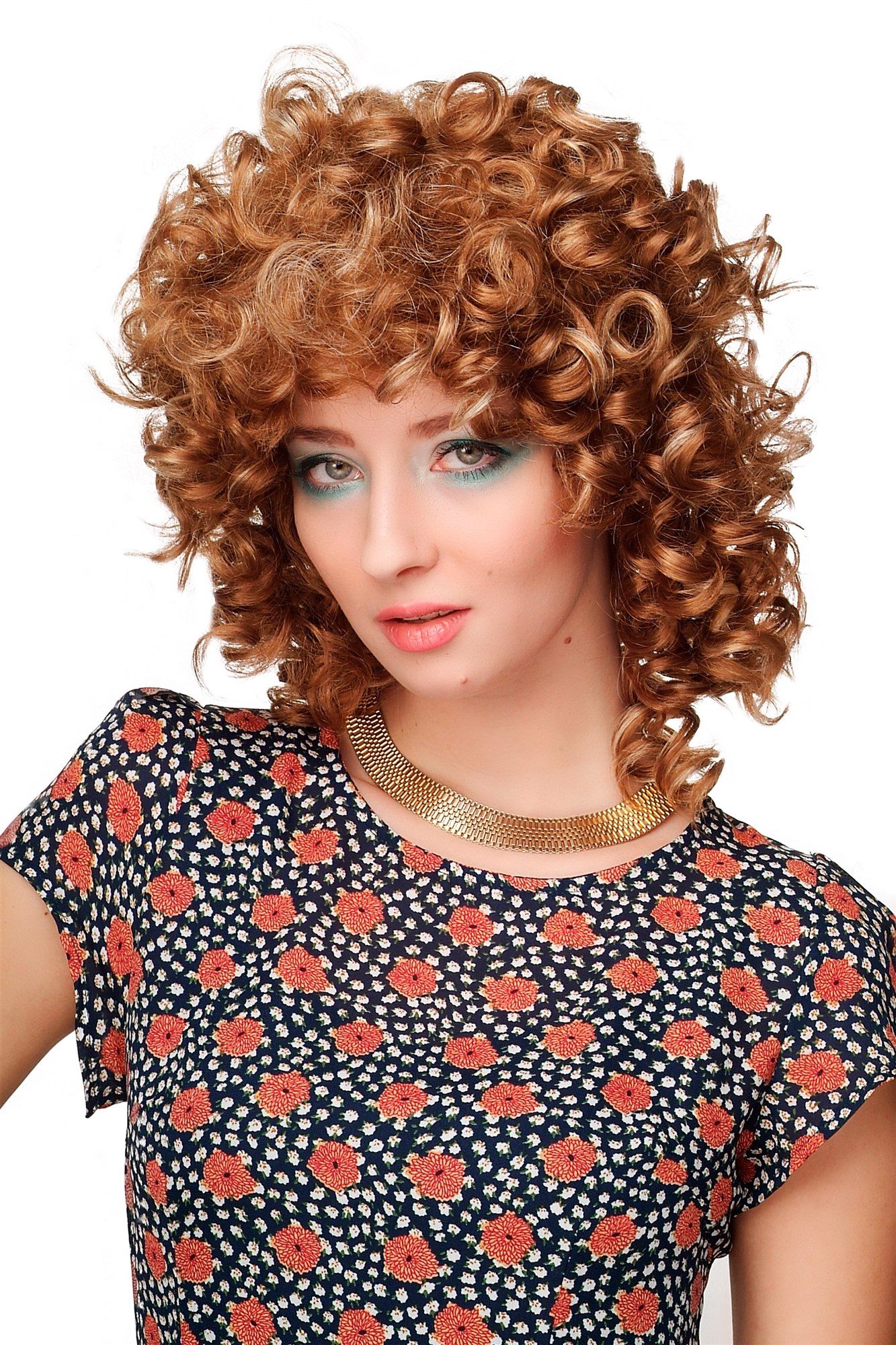 hochwertige Qualitätsperücken, Perücke Dunkelblond Locken Volumen WL-2342-27H24B, Vorderansicht, WIG ME UP: Ihr Perücken Online Shop lockige Tressen-Perücke Mittelblond-Hellblond-Mix schulterlange Haare für Damen