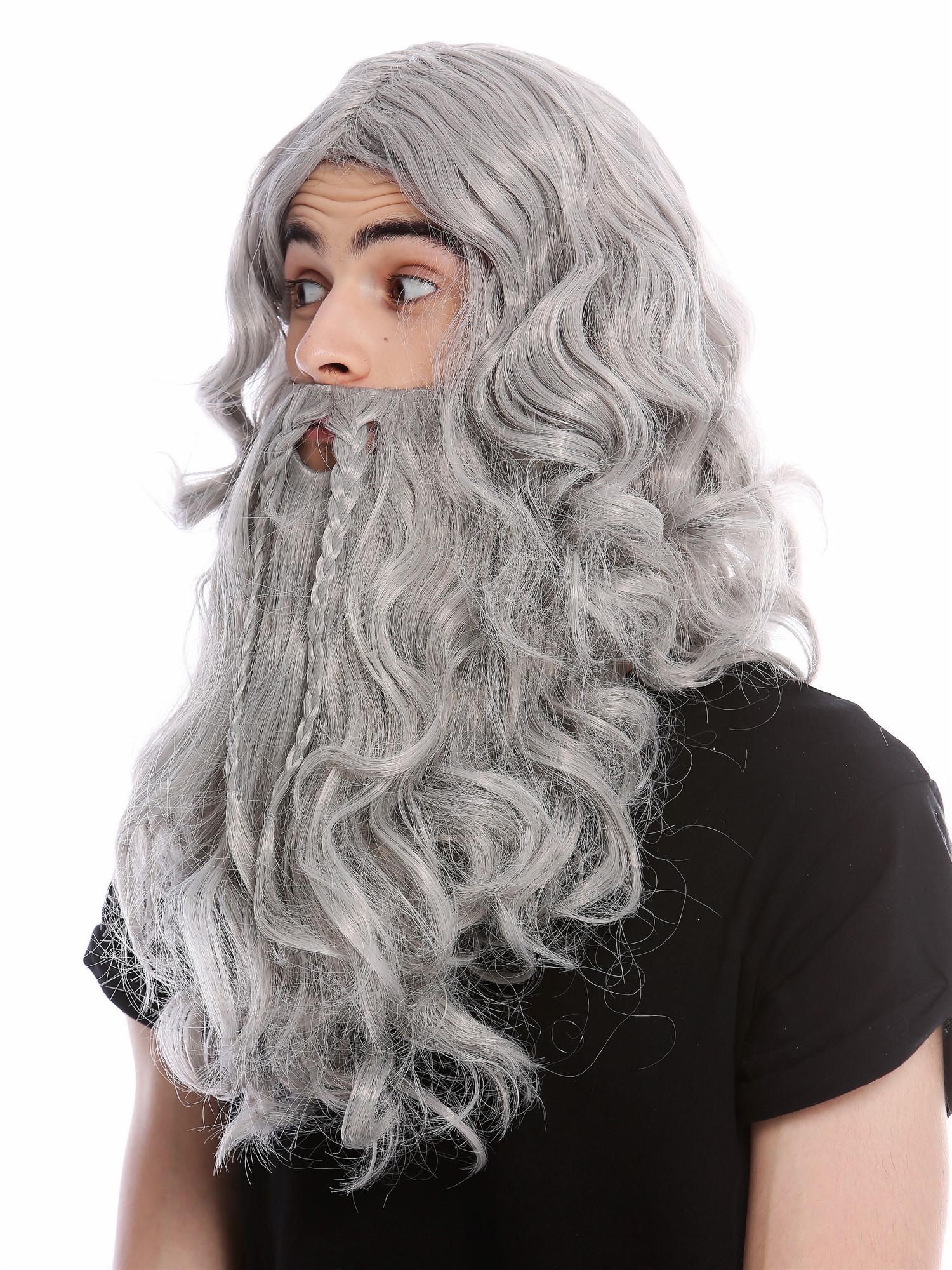 Wig Beard Set braided long wild Viking Barbarian Dwarf Grey Gray 90760-A+B, view 3, WIG ME UP: Your Perücken Online Shop Party Wig, Men, Grey, Braided, long