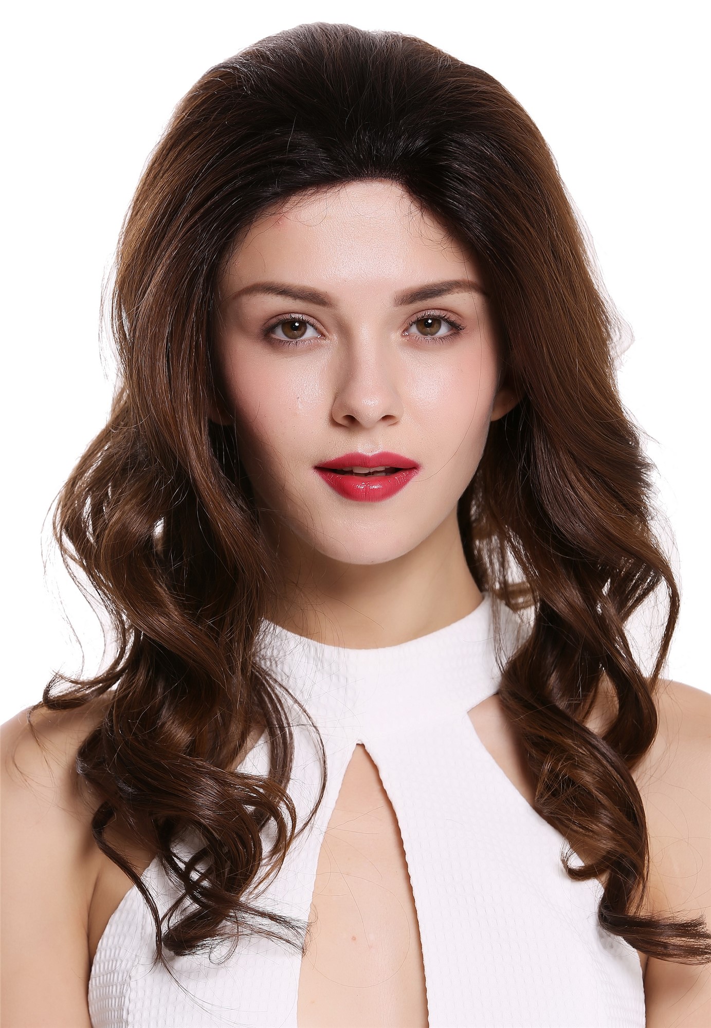 hochwertige Qualitätsperücken, Perücke Lace-Front Lang Gewellt Braun Kupfer Balayage RGF-5547-LF-OP2/430, Vorderansicht, WIG ME UP: Ihr Perücken Online Shop wellige Tressen-Perücke Schwarzbraun-Kuferrot-Mix lange Haare für Damen
