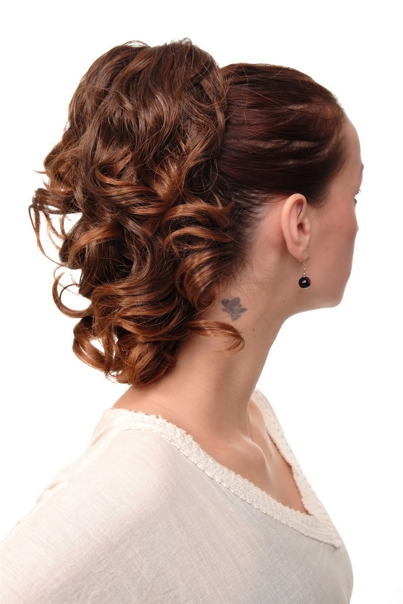 Ponytails, brown mix, wavy, shoulder-length