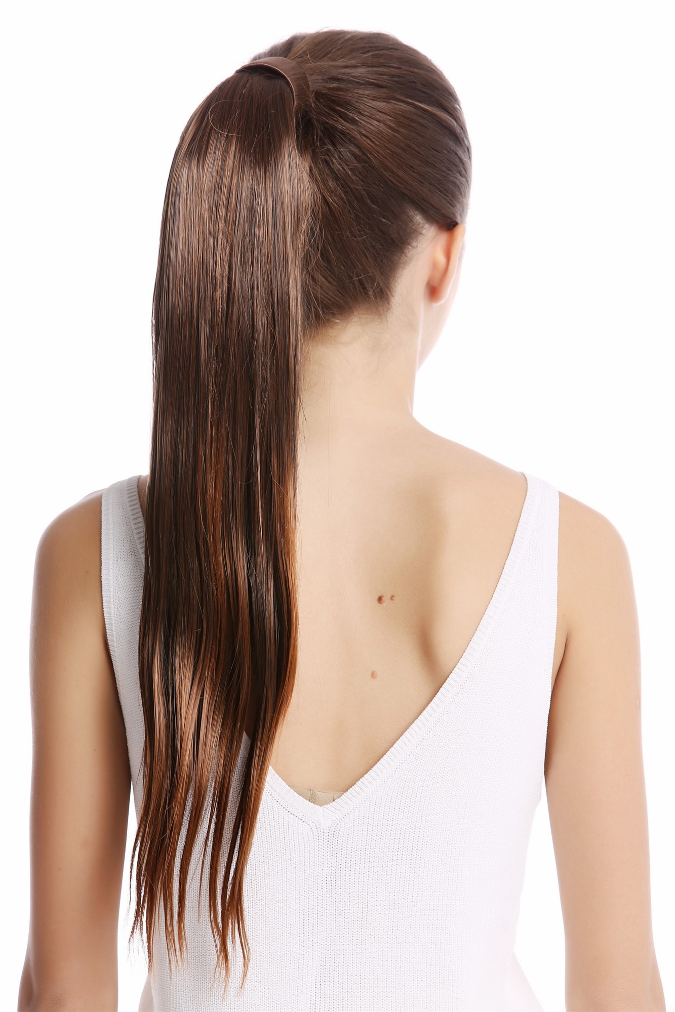 Srosy-2T30 Hairpiece PONYTAIL with comb and snapwrap long straight chestnut brown mix 21", front view, WIG ME UP: Your Perücken Online Shop Ponytails, Brown, straight, long