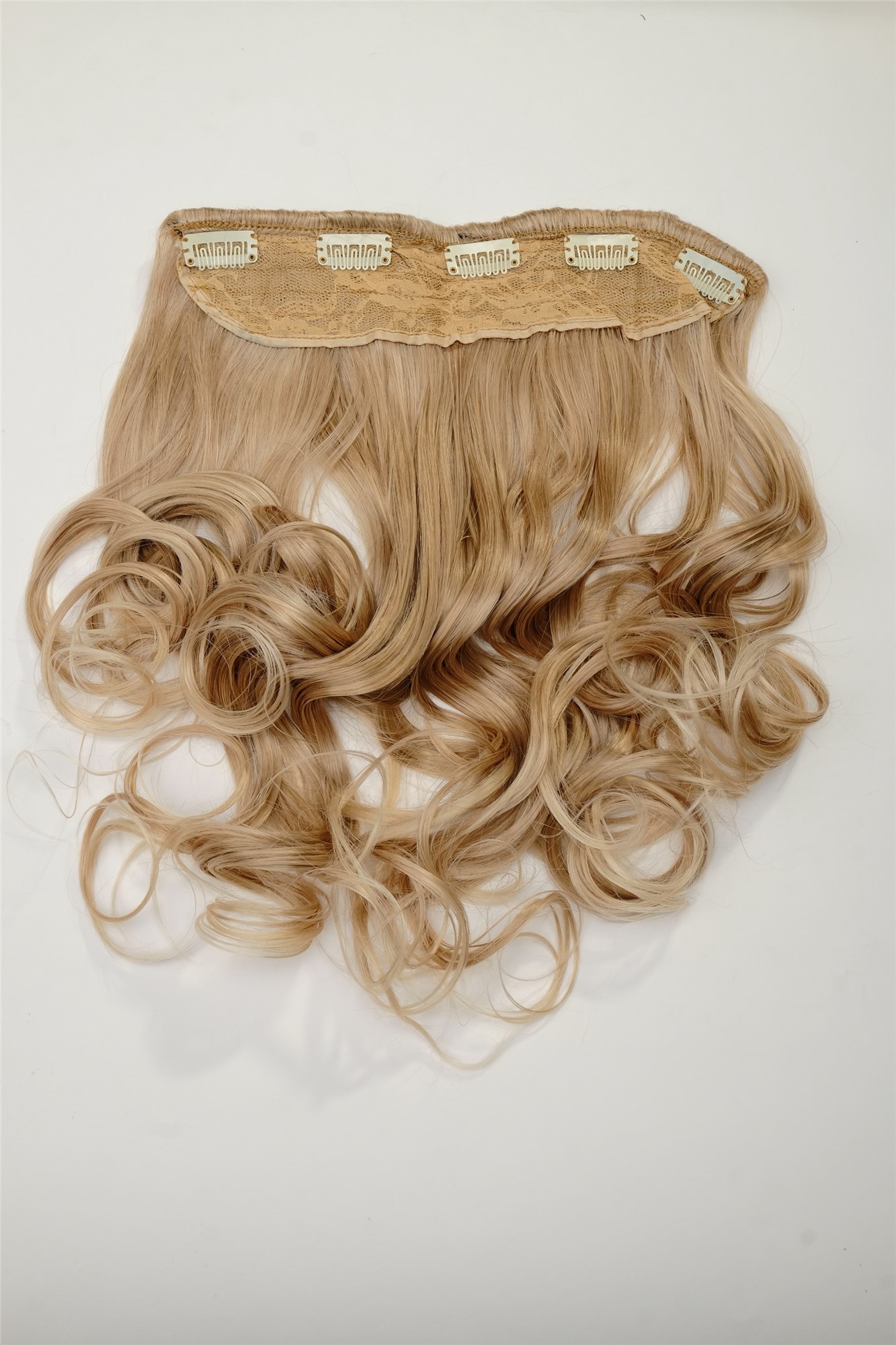 lockige Halbperücke Honigblond-Platinblond-Mix 50 cm lang