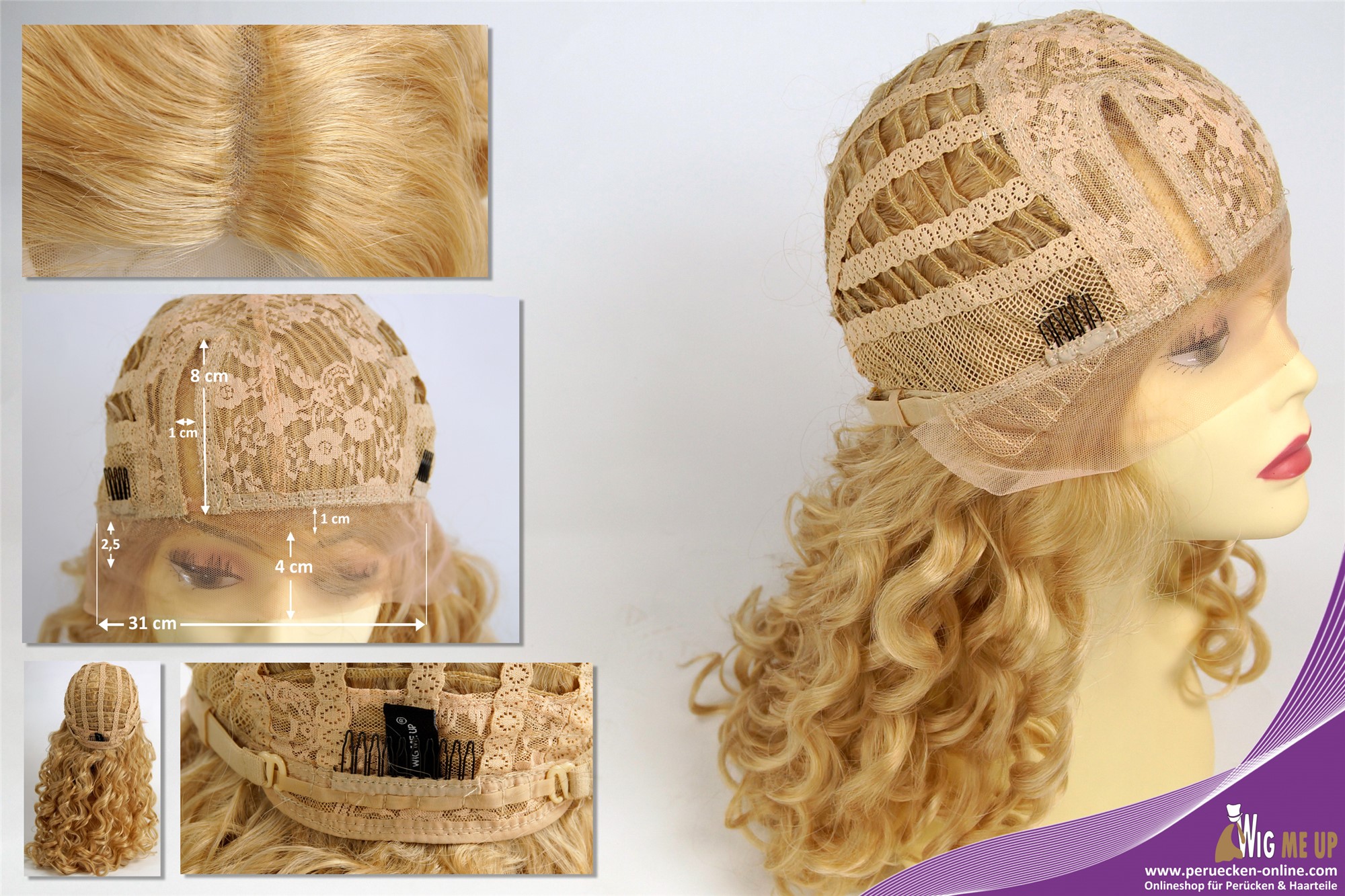 lockige Tressen-Perücke mit Teil-Mono Scheitel, Front-Lace Blond-Mix lange Haare für Damen