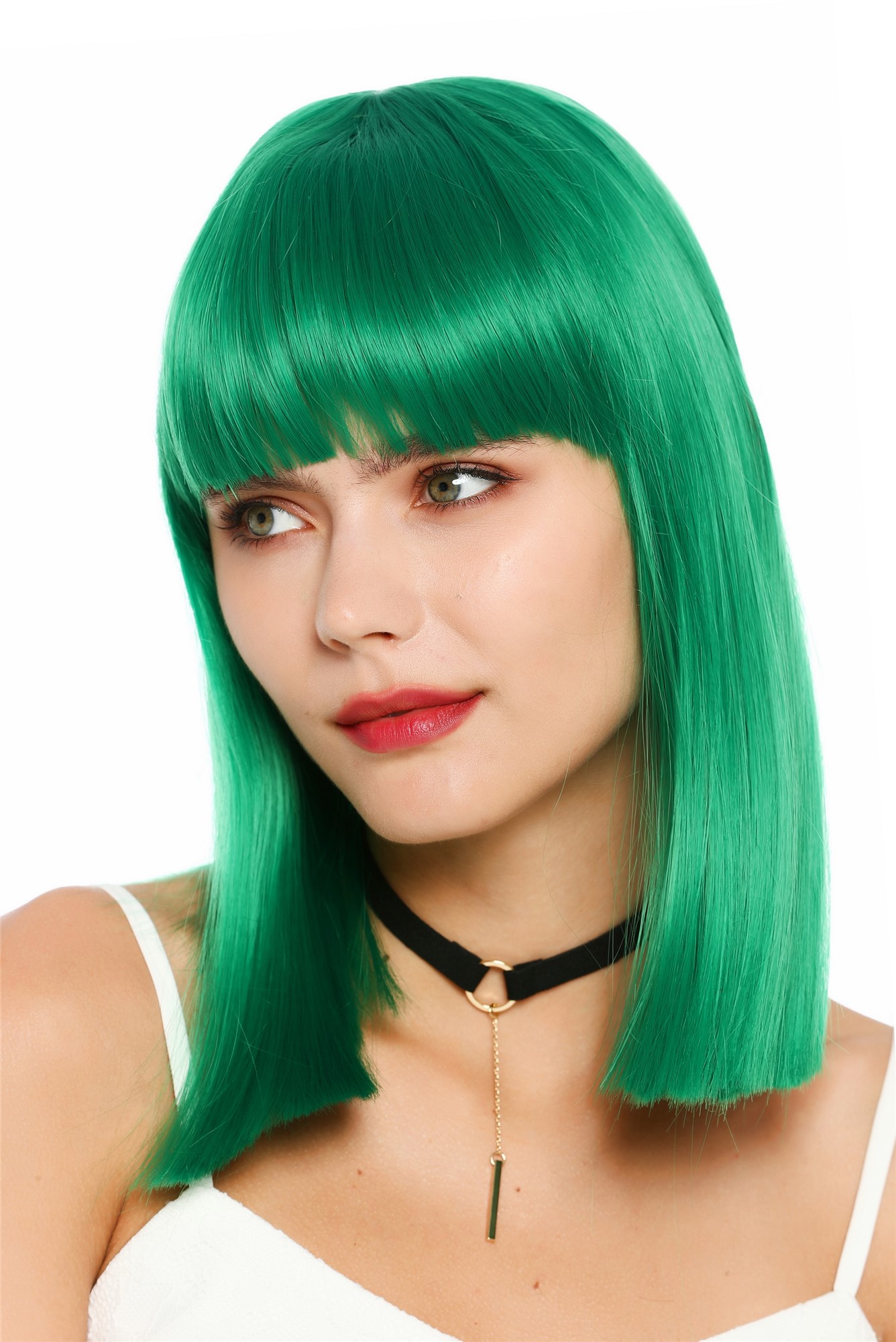 Damenperücke schulterlang blunt cut glatt breiter Pony Disco Grün SZL1498-DHTSTFG43