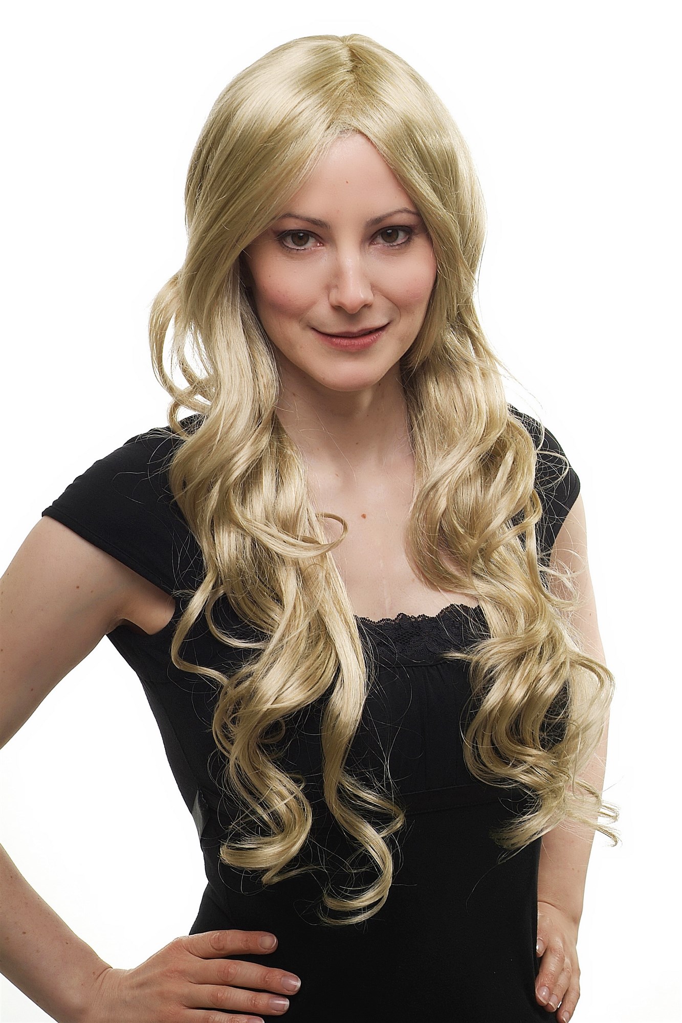 hochwertige Qualitätsperücken, Perücke lang wellig hellblond Goldblond-Hell-Aschblond-Mix 3274-234, Ansicht 6, WIG ME UP: Ihr Perücken Online Shop wellige Tressen-Perücke mit Kopfhaut-Imitat Hellblond lange Haare für Damen