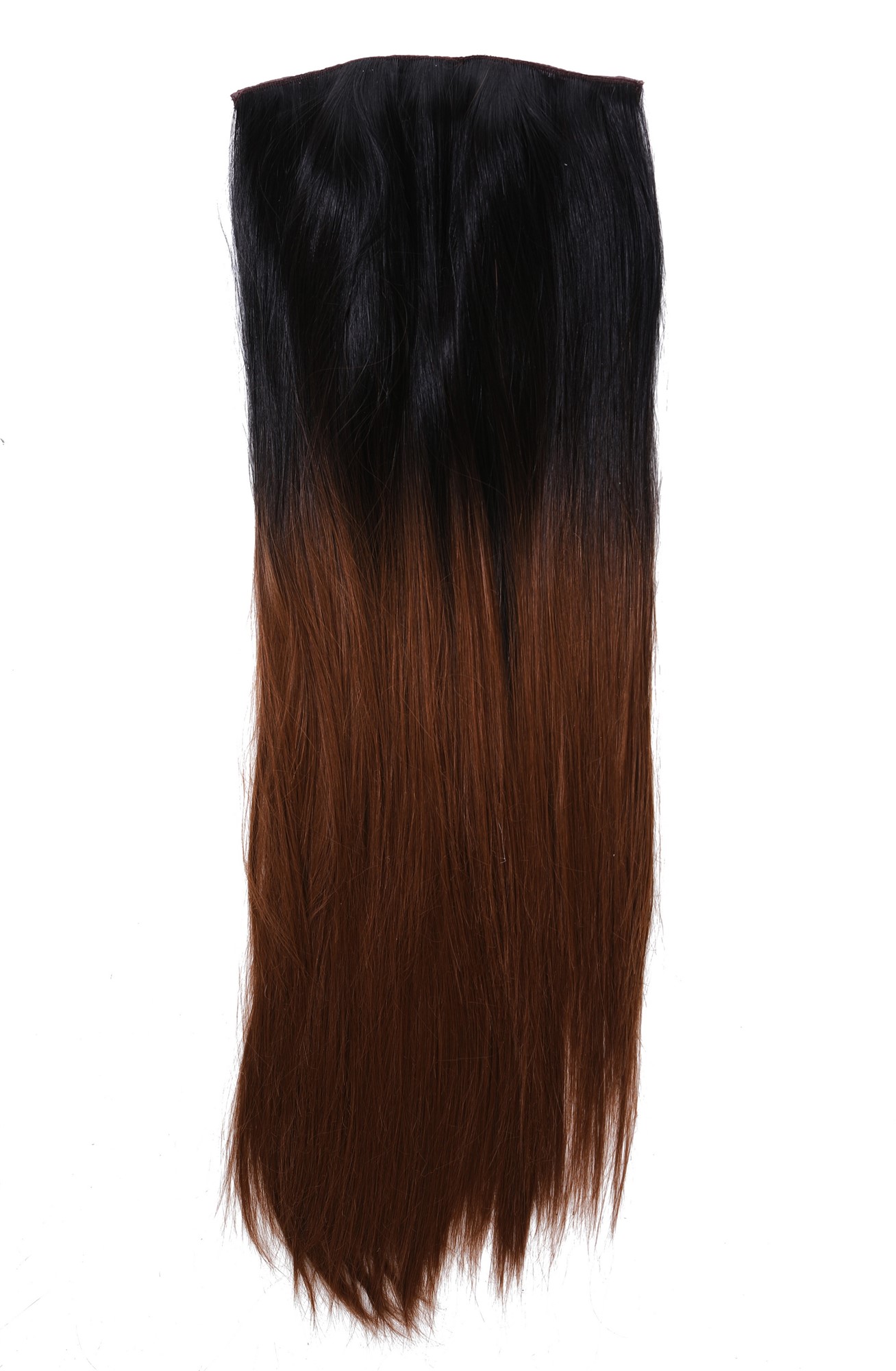 Halbperücke Clip-In Extension lang glatt Ombre Schwarz Kupferbraun BR18709-1T30, Vorderansicht, WIG ME UP: Ihr Perücken Online Shop glatte Halbperücke Schwarz-Braun-Mix 70 cm lang