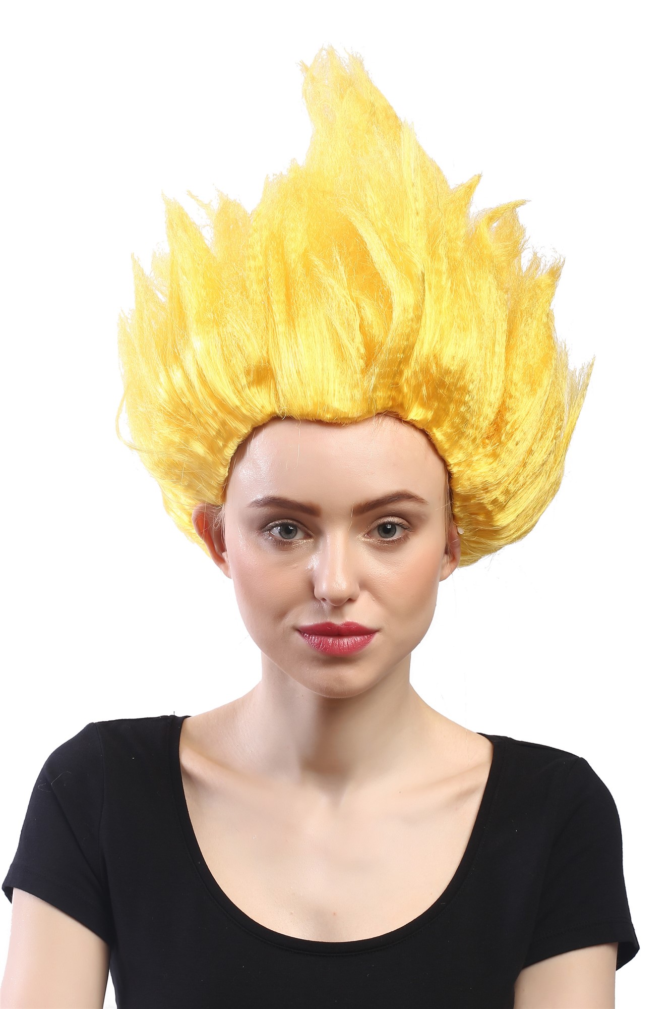 günstige Party Perücke, Perücke Hochtoupiert Feuer Blume Gelb 91062-PC2B, Ansicht 4, WIG ME UP: Ihr Perücken Online Shop wellige Party Perücke Gelb kurze Haare Unisex