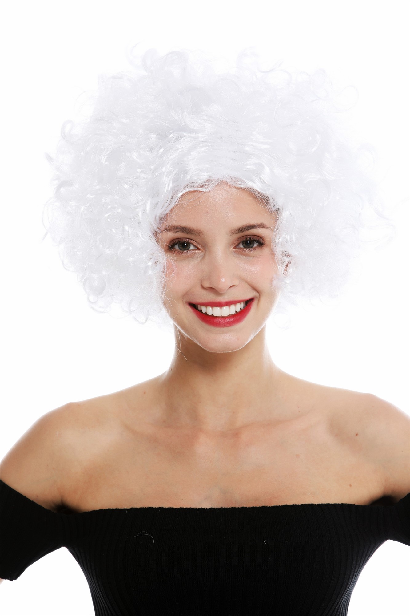 wWmen's party wig carnival Halloween Diva short curly middle parting white 1352, front view, WIG ME UP: Your Perücken Online Shop Party Wig, Unisex, blossom white, curled, short