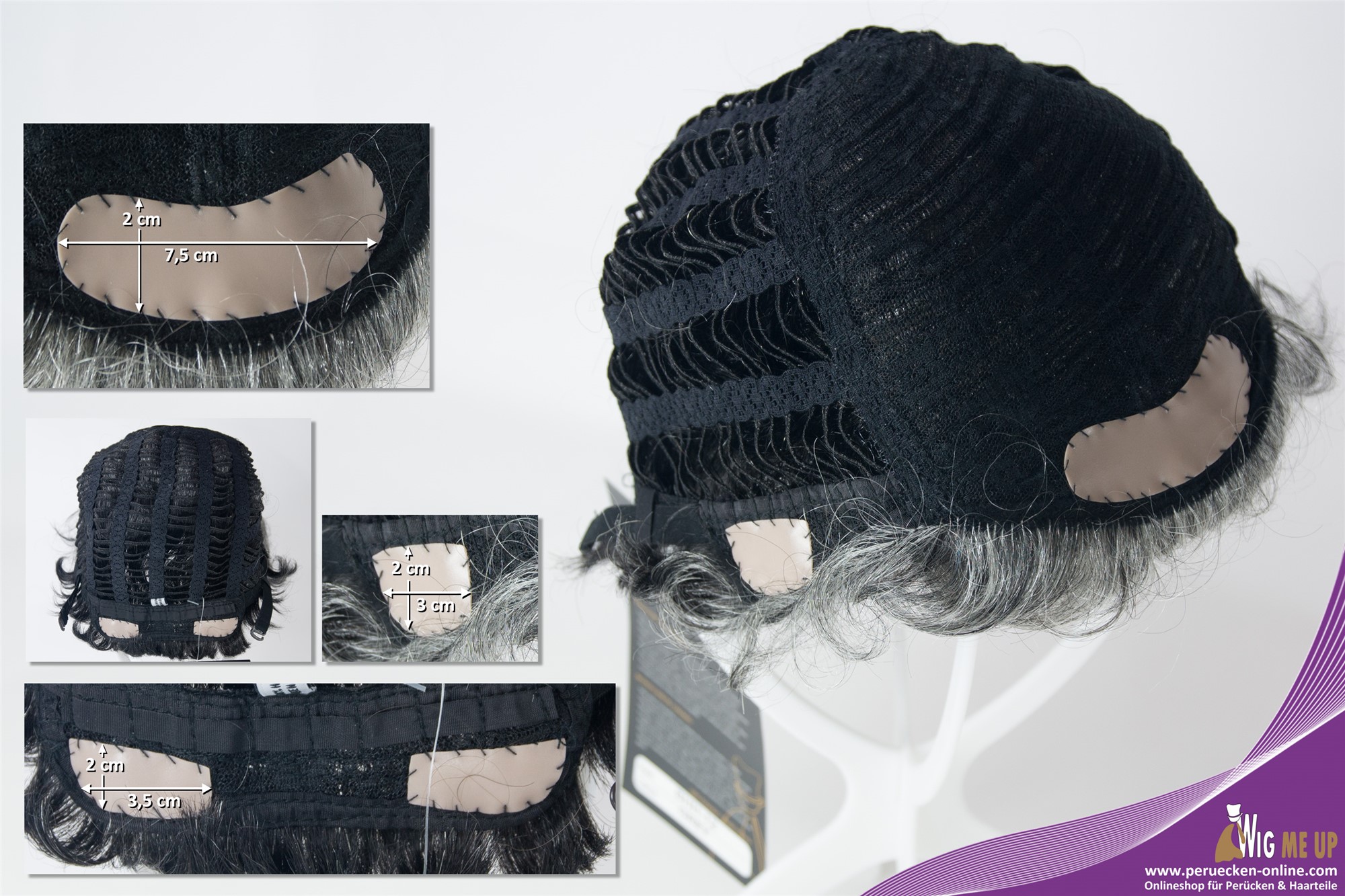 hochwertige Qualitätsperücken, Perücke Echthaar Herren Damen kurz Tolle Grau B-HH-12-GREY, Ansicht 5, WIG ME UP: Ihr Perücken Online Shop wellige Tressen-Perücke mit Klebeflächen 100% Echthaar Grau - Dunkelgrau kurze Haare für Unisex