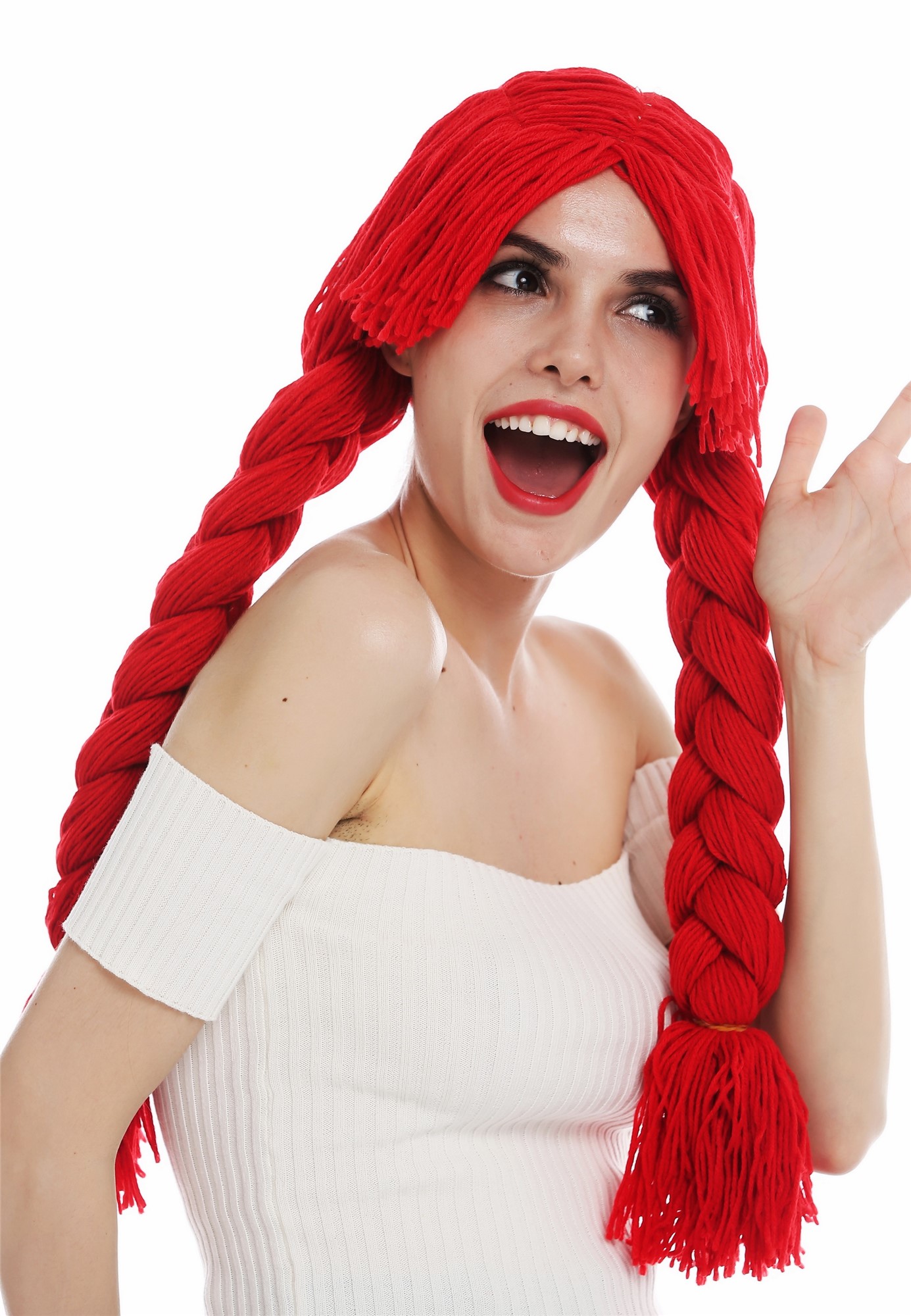 Party Wig, Ladies, fire red, Braided, long