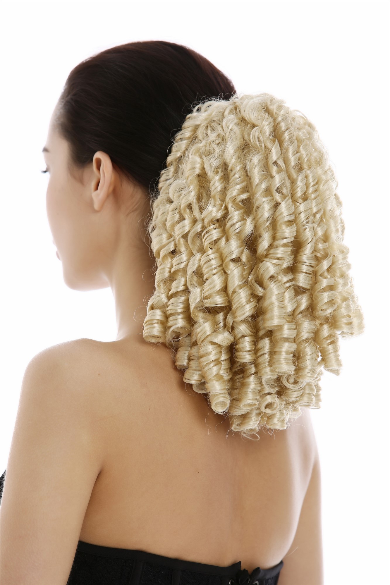 hochwertiger Zopf Pferdeschwanz Korkenzieher-Locken lockig Platinblond N900A+2-V-613, Ansicht 2, WIG ME UP: Ihr Perücken Online Shop lockiges Zopf-Haarteil Platinblond 30 cm lang