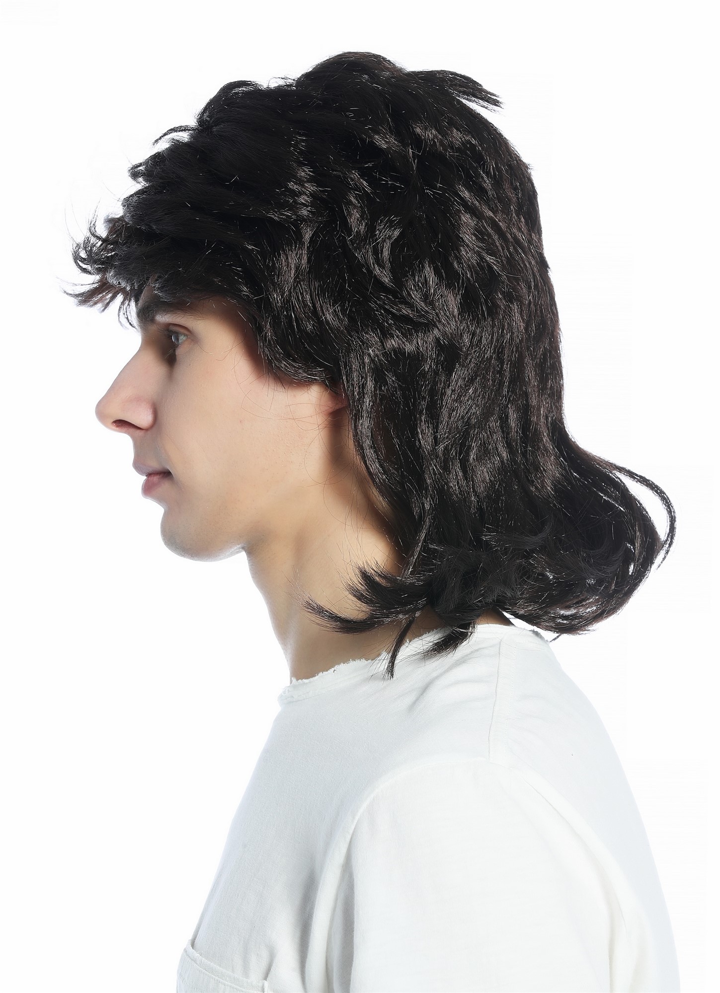 Wig long straight teased top mullet dark brown 80s Hardrock Heavy Metal CW-033, view 4, WIG ME UP: Your Perücken Online Shop Party Wig, Unisex, dark brown, wavy, shoulder-length