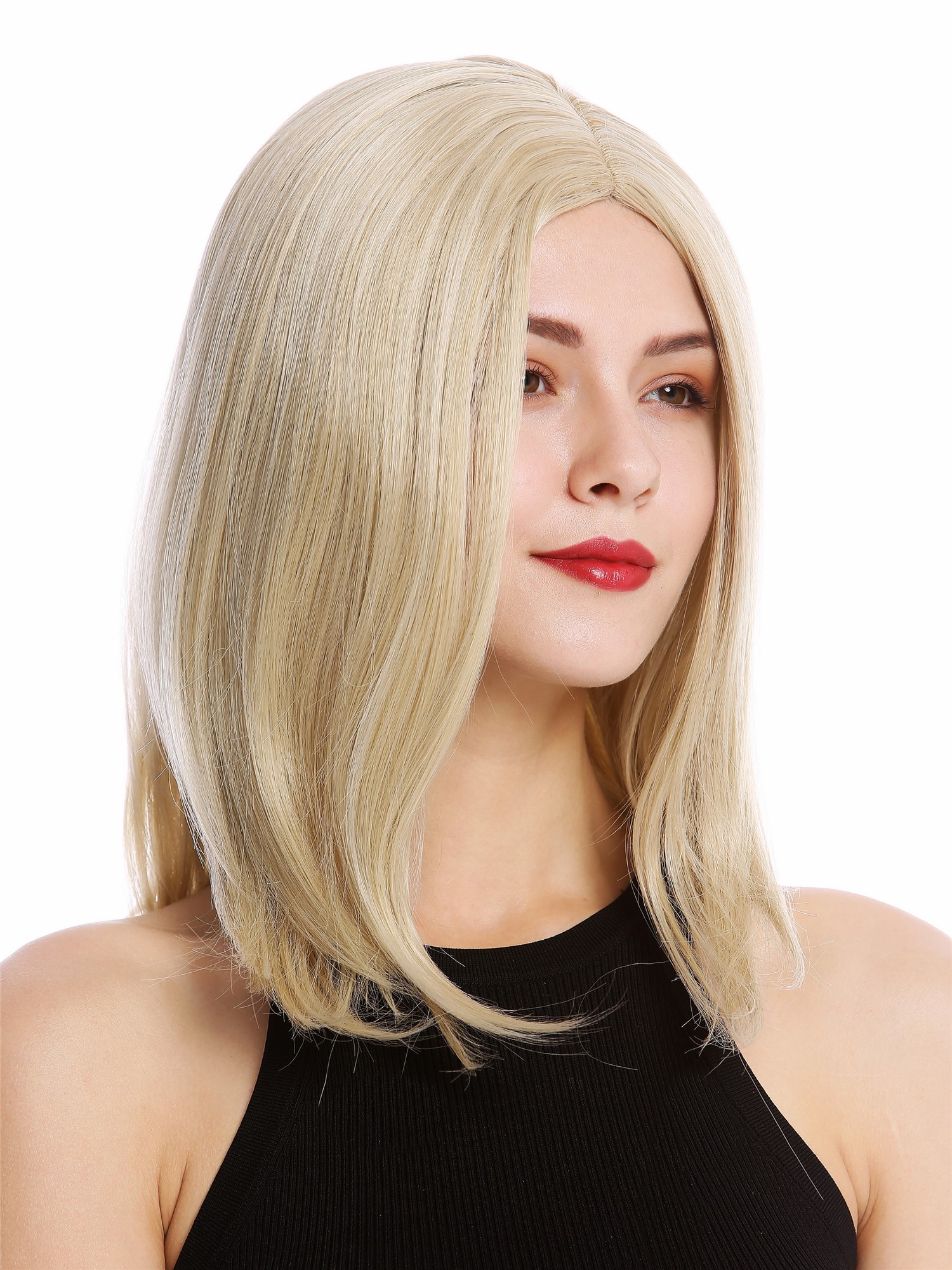 hochwertige Qualitätsperücken, Perücke kurz Longbob Scheitel Hellblond Mix YZF-4358-24B/613B, Ansicht 3, WIG ME UP: Ihr Perücken Online Shop glatte Tressen-Perücke mit Kopfhaut-Imitat Blond-Mix schulterlange Haare für Damen