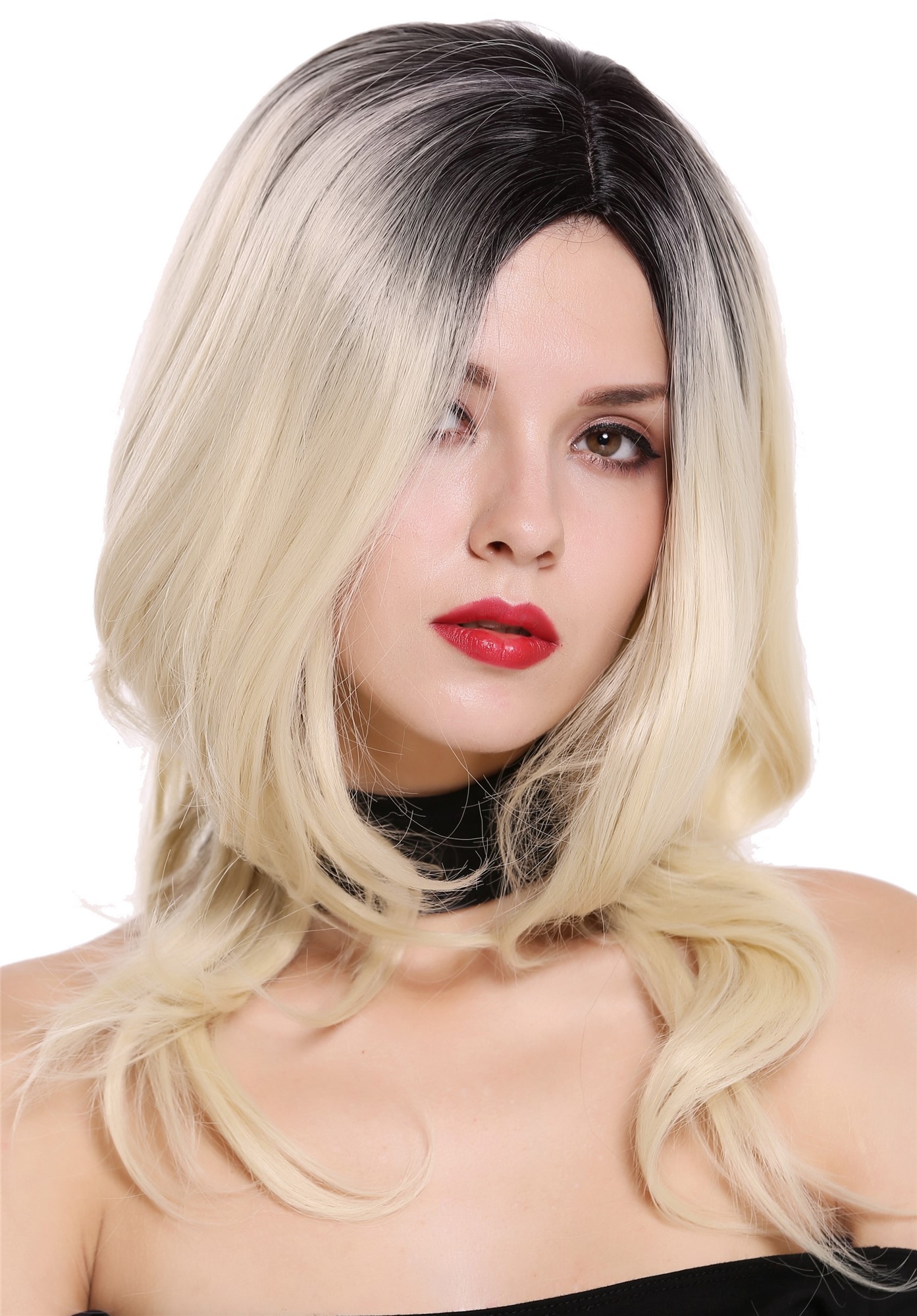 Quality Wigs, Ladies, black-platinum blonde, wavy, long