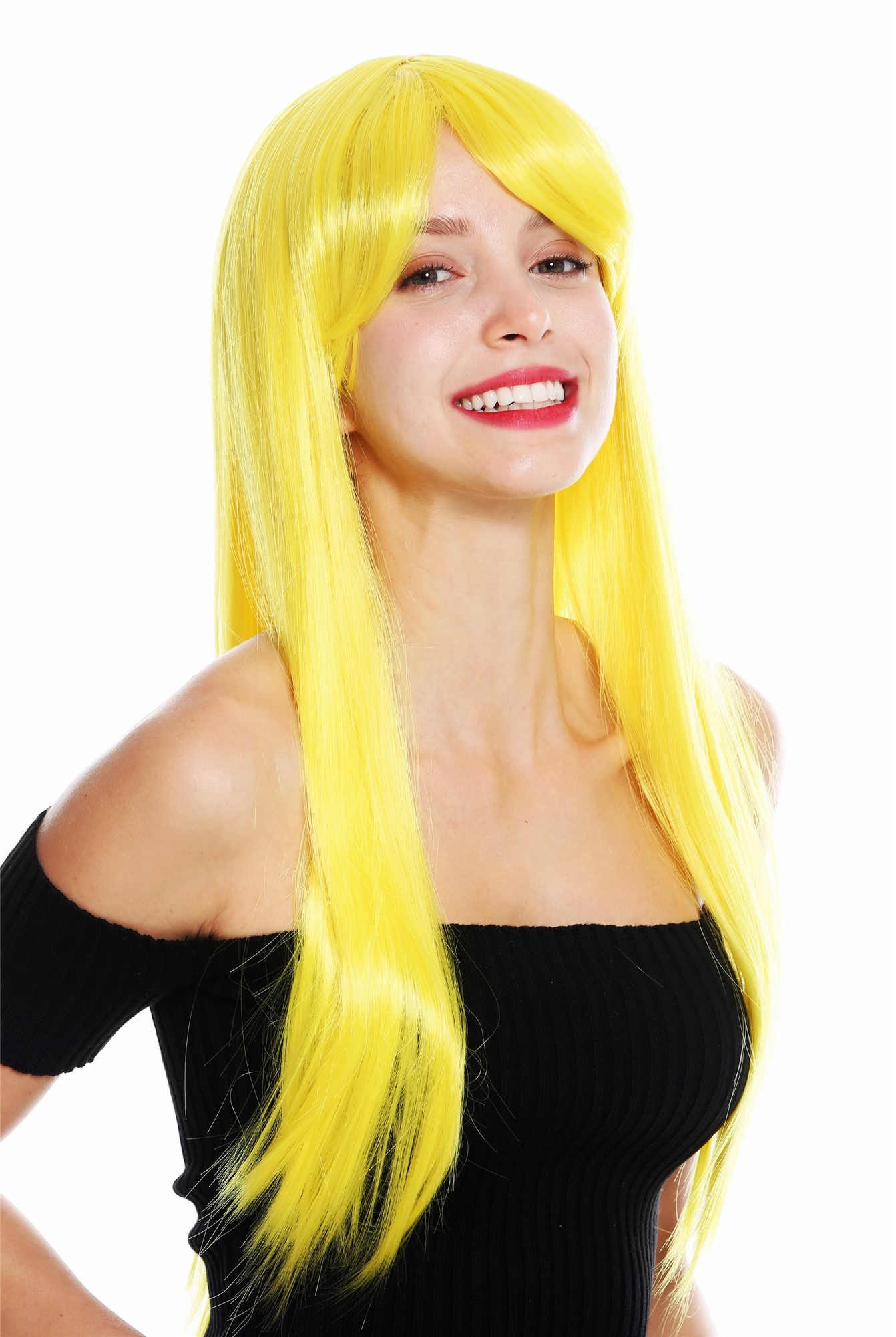Women's wig lady cosplay long sleek fringe parted parting yellow YZF-41062, front view, WIG ME UP: Your Perücken Online Shop Quality Wigs, Ladies, neon yellow, straight, long