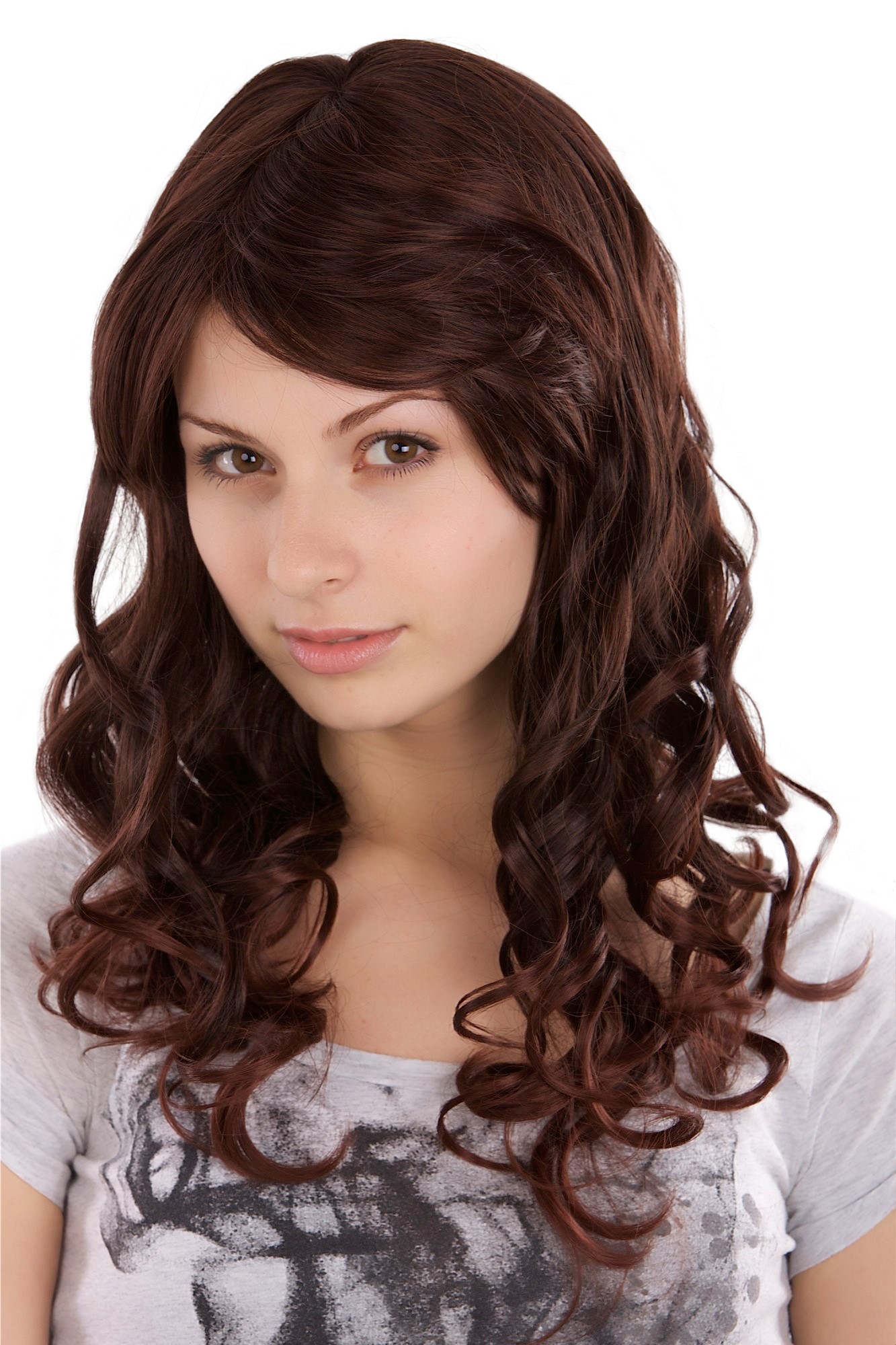 Lady women wig medium long slight curl wavy mahogany brown mix 3258, front view, WIG ME UP: Your Perücken Online Shop Quality Wigs, Ladies, Brown, curled, long