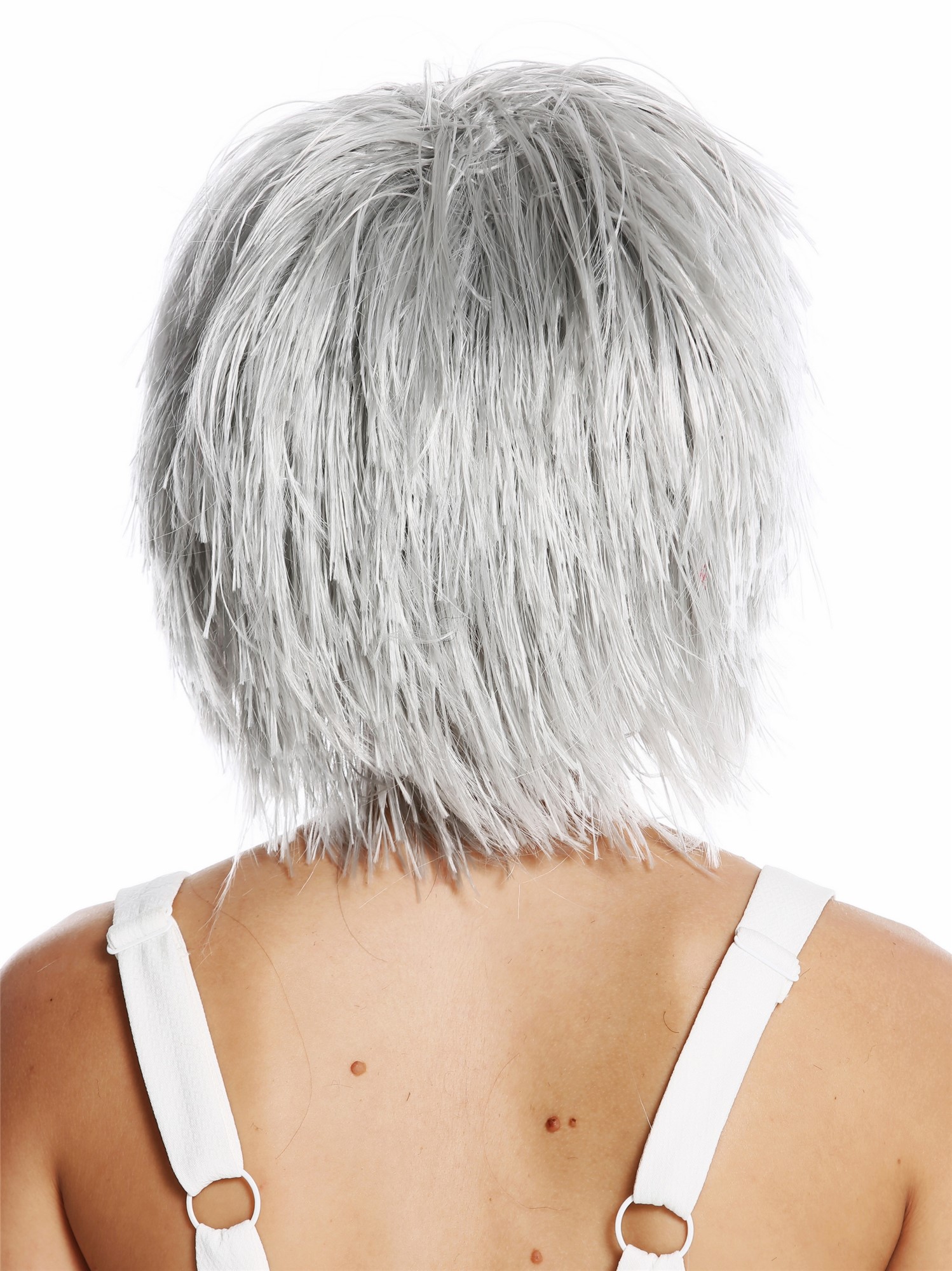 günstige Party Perücke, Perücke Struppig Wild Voluminös Clown Kobold Grau MMSLW-K686, Ansicht 3, WIG ME UP: Ihr Perücken Online Shop wellige Party Perücke Silbergrau kurze Haare Unisex