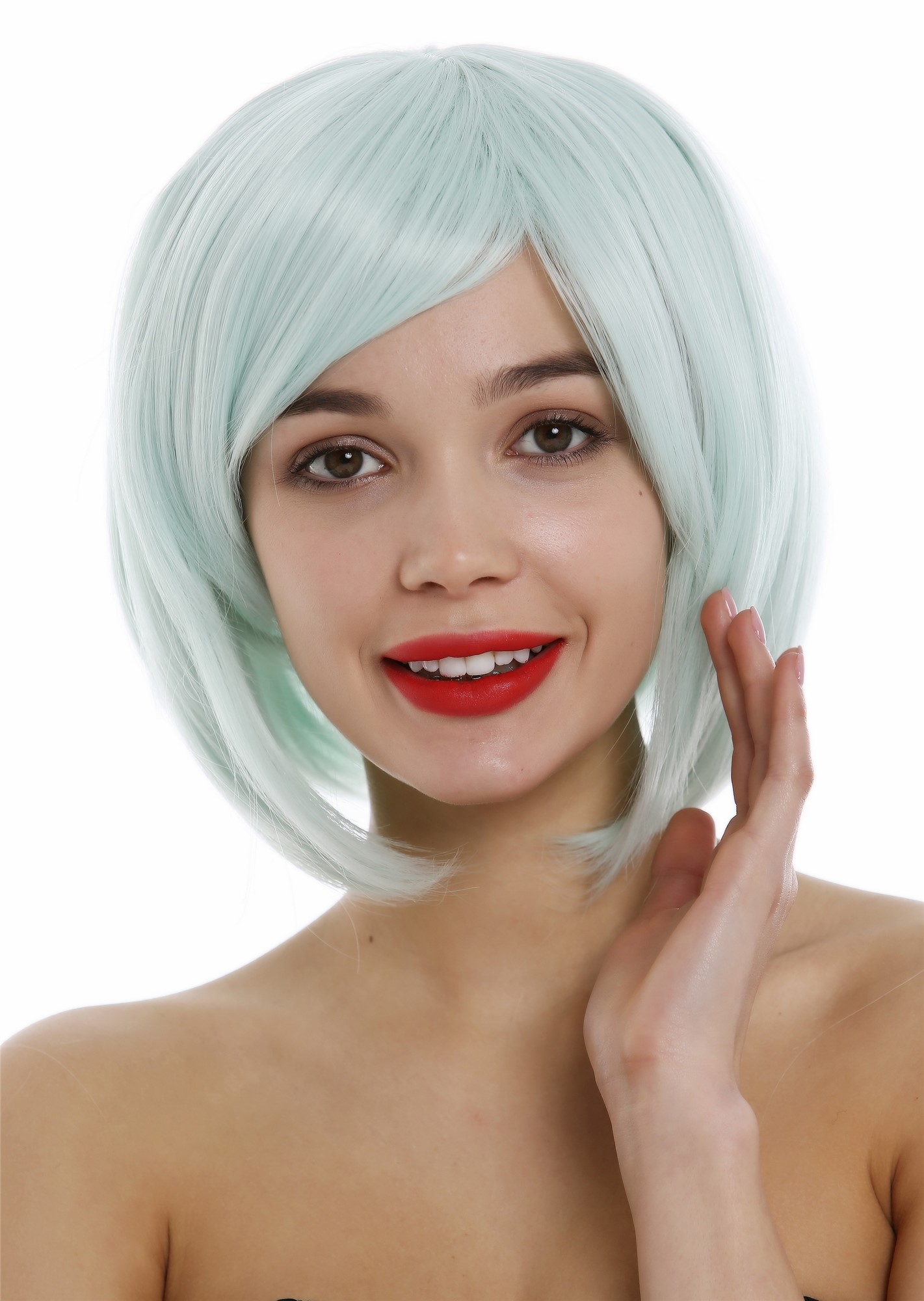 hochwertige Qualitätsperücken, Perücke Damen Long Bob Longbob mit Scheitel volles Haar Grün Hellgrün 1215-T5507, Ansicht 3, WIG ME UP: Ihr Perücken Online Shop glatte Tressen-Perücke mit Kopfhaut-Imitat Hellgrün kurze Haare für Damen
