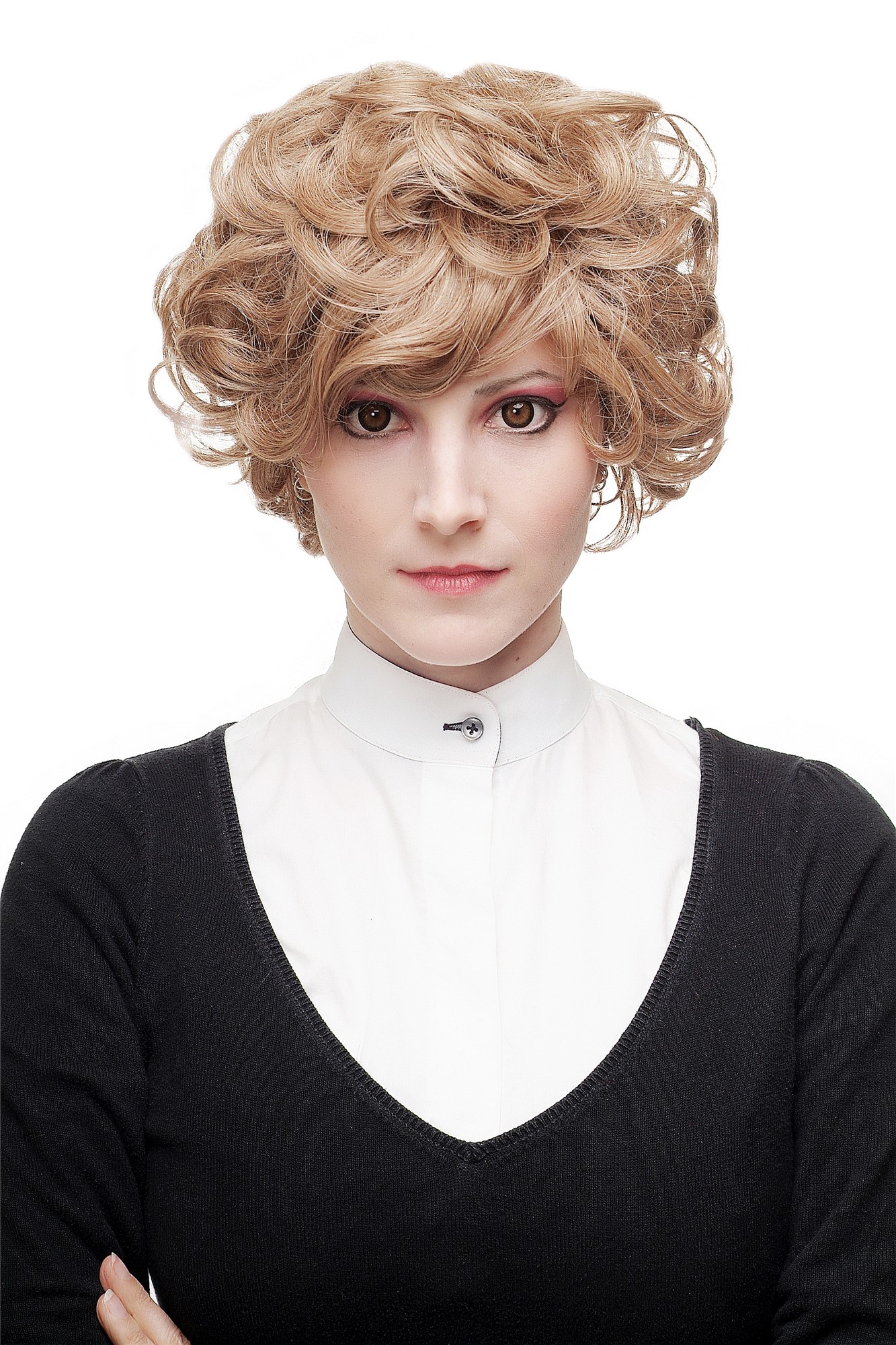 Lady wig short middle blond mix curly curls voluminous volume big hair 1263, front view, WIG ME UP: Your Perücken Online Shop Quality Wigs, Ladies, dark blonde mix, wavy, short