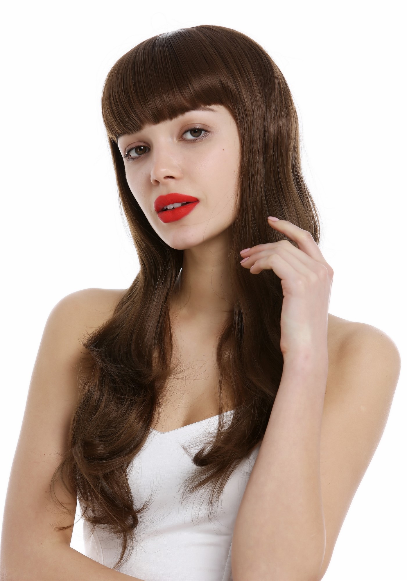 Lady wig long wavy wide bangs 60s vintage retro style medium brown st20120021, view 6, WIG ME UP: Your Perücken Online Shop Quality Wigs, Ladies, medium golden brown, wavy, long