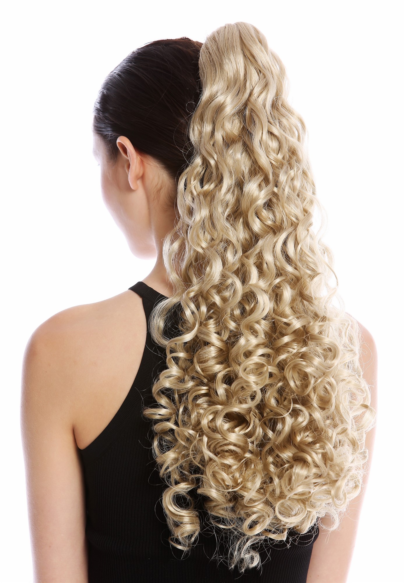 Ponytail Hairpiece very long voluminous curled curls champagne blonde 9563B-V, front view, WIG ME UP: Your Perücken Online Shop Ponytails, ash blonde, wavy, long