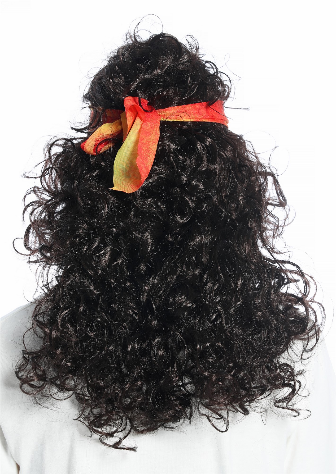 Halloween wig headband set long voluminous brown curled Hippie 70s retro CW-027, view 4, WIG ME UP: Your Perücken Online Shop Party Wig, Unisex, medium brown, curled, long