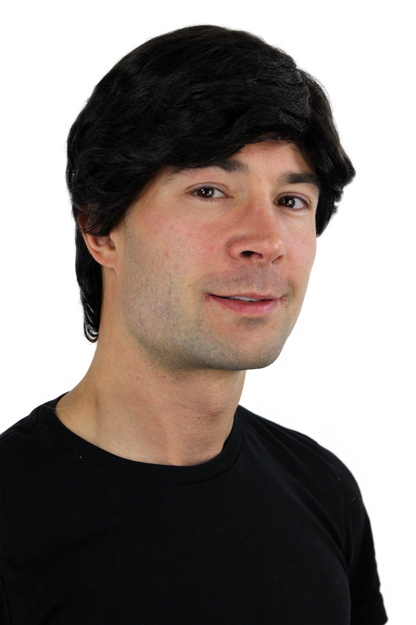 hochwertige Qualitätsperücken, Männer-Perücke glatt kurzhaarig schwarz schwarzbraun GFW355A-2, Ansicht 3, WIG ME UP: Ihr Perücken Online Shop glatte Tressen-Perücke Schwarzbraun kurze Haare für Herren