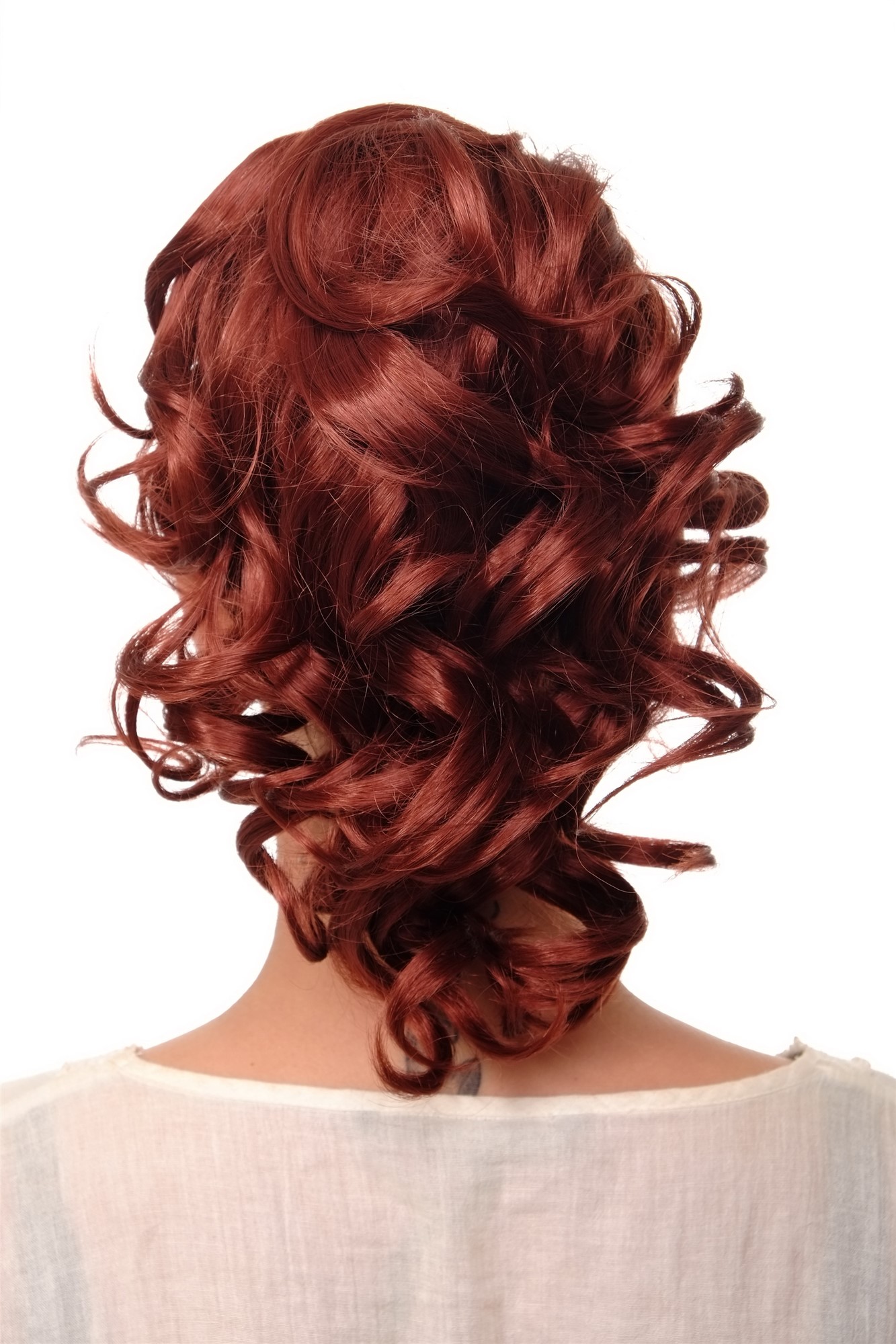 Ponytails, dark copper red, wavy, shoulder-length