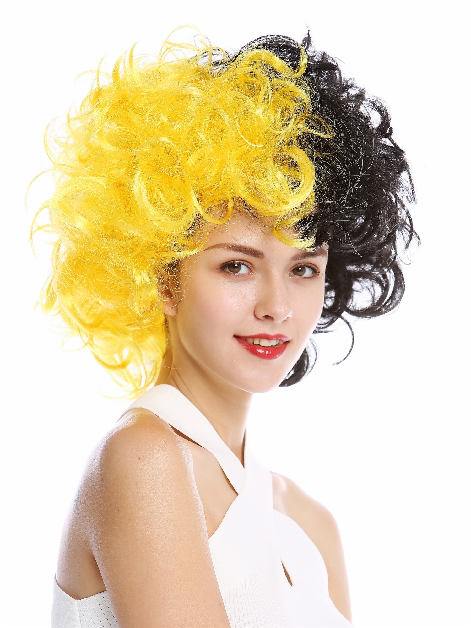 Party Wig, Unisex, yellow-black, curled, short