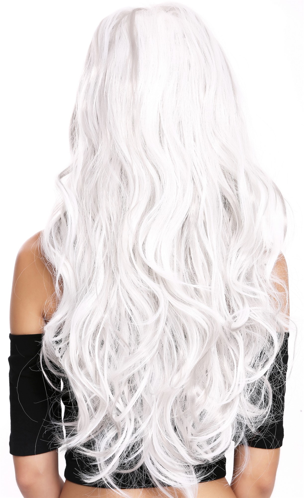 günstige Party Perücke, Perücke lang Mittelscheitel Grau Weiß Mix 91529-ZA60+ZA68A, Ansicht 4, WIG ME UP: Ihr Perücken Online Shop wellige Party Perücke Grau lange Haare für Damen