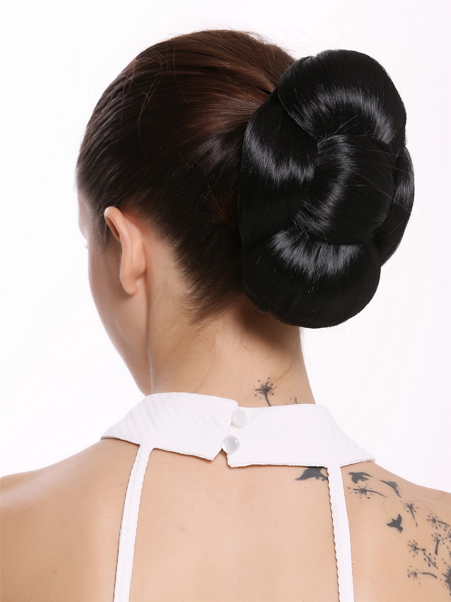 Dutt Haarschleife Haarknoten Schleife Schwarz O2-1B, Ansicht 2, WIG ME UP: Ihr Perücken Online Shop glatter Dutt Haarteil Samtschwarz