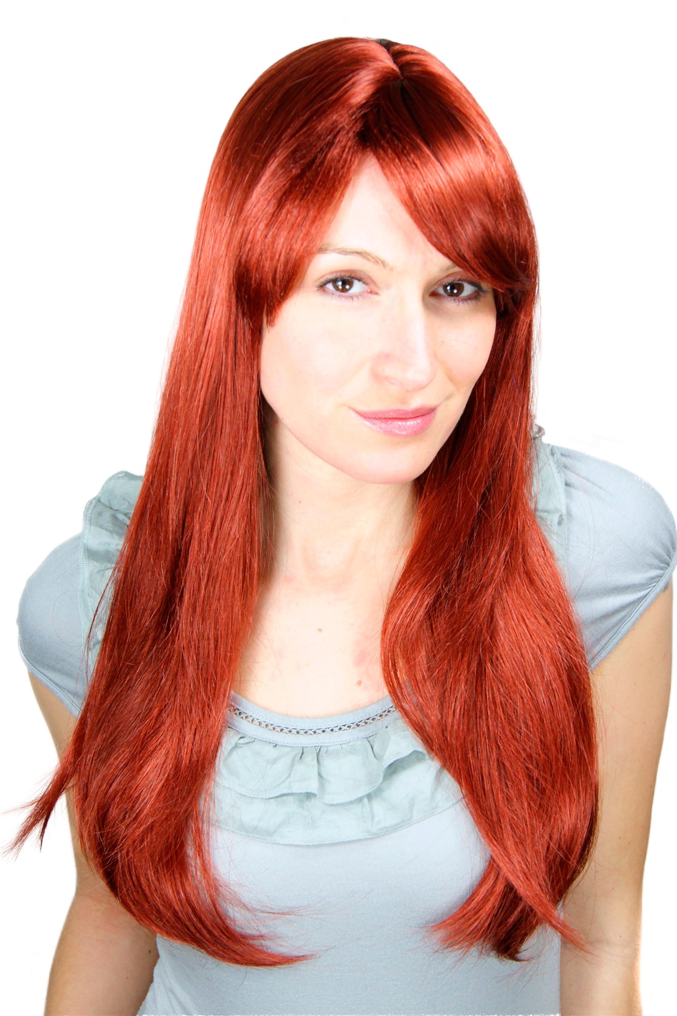 Lady women wig fringe parted straight long dark copper red 3115, front view, WIG ME UP: Your Perücken Online Shop Quality Wigs, Ladies, Red, straight, long