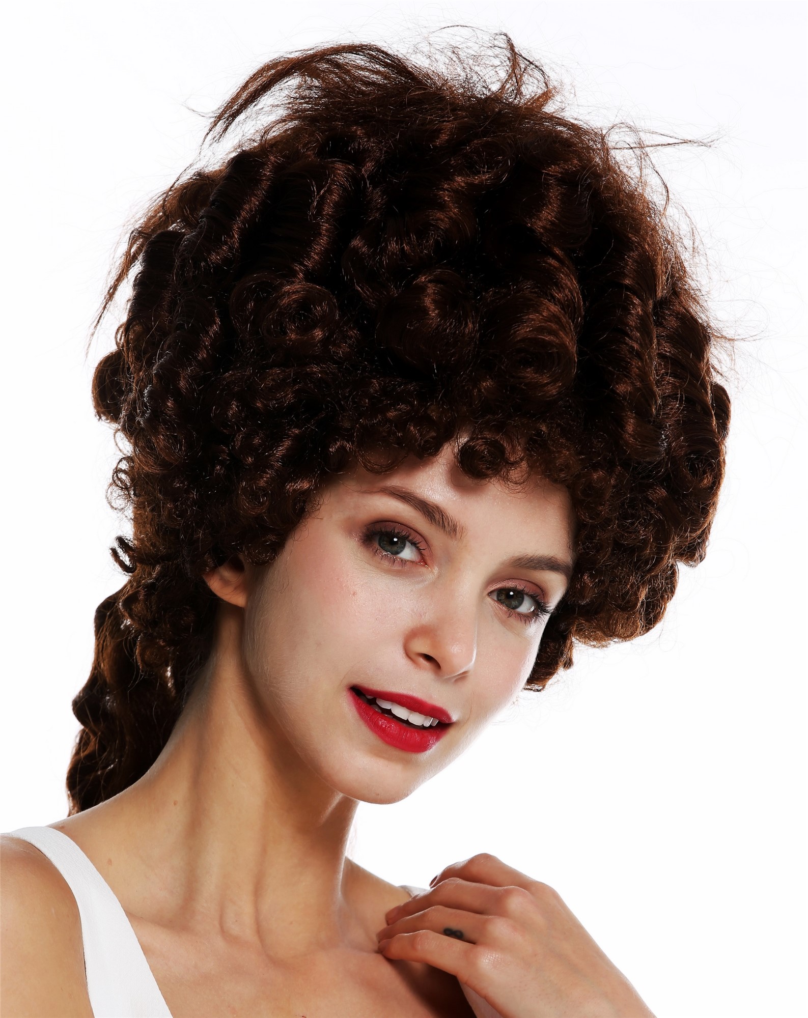 günstige Party Perücke, Perücke Barock Turmfrisur Pompadour Rotbraun 91029-ZA33, Ansicht 3, WIG ME UP: Ihr Perücken Online Shop lockige Party Perücke Mahagoni lange Haare für Damen