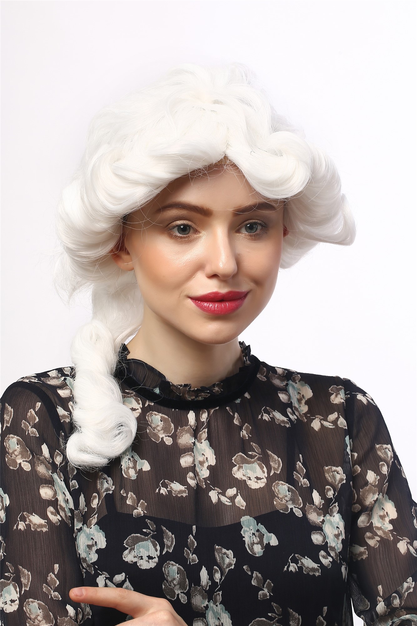 Lady Party Wig historic Baroque Renaissance Victorian romantic look curly coiling ponytail white, view 4, WIG ME UP: Your Perücken Online Shop Party Wig, Unisex, White, curled, long