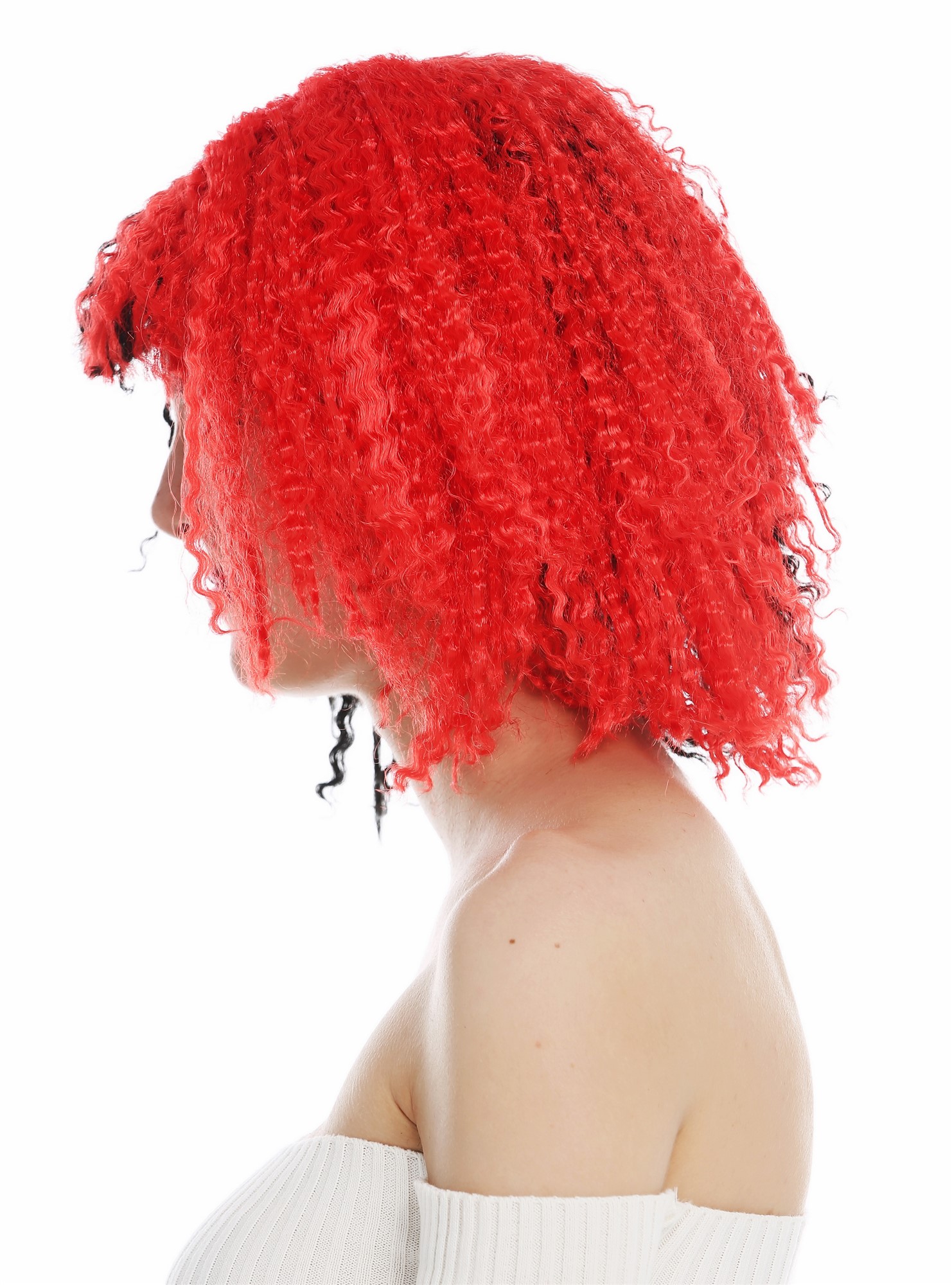 günstige Party Perücke, Perücke Krepplocken schulterlang schwarz rot Hälften DEC299-P103-13, Ansicht 5, WIG ME UP: Ihr Perücken Online Shop wellige Party Perücke Tiefschwarz-Knallrot-Mix kurze Haare für Damen