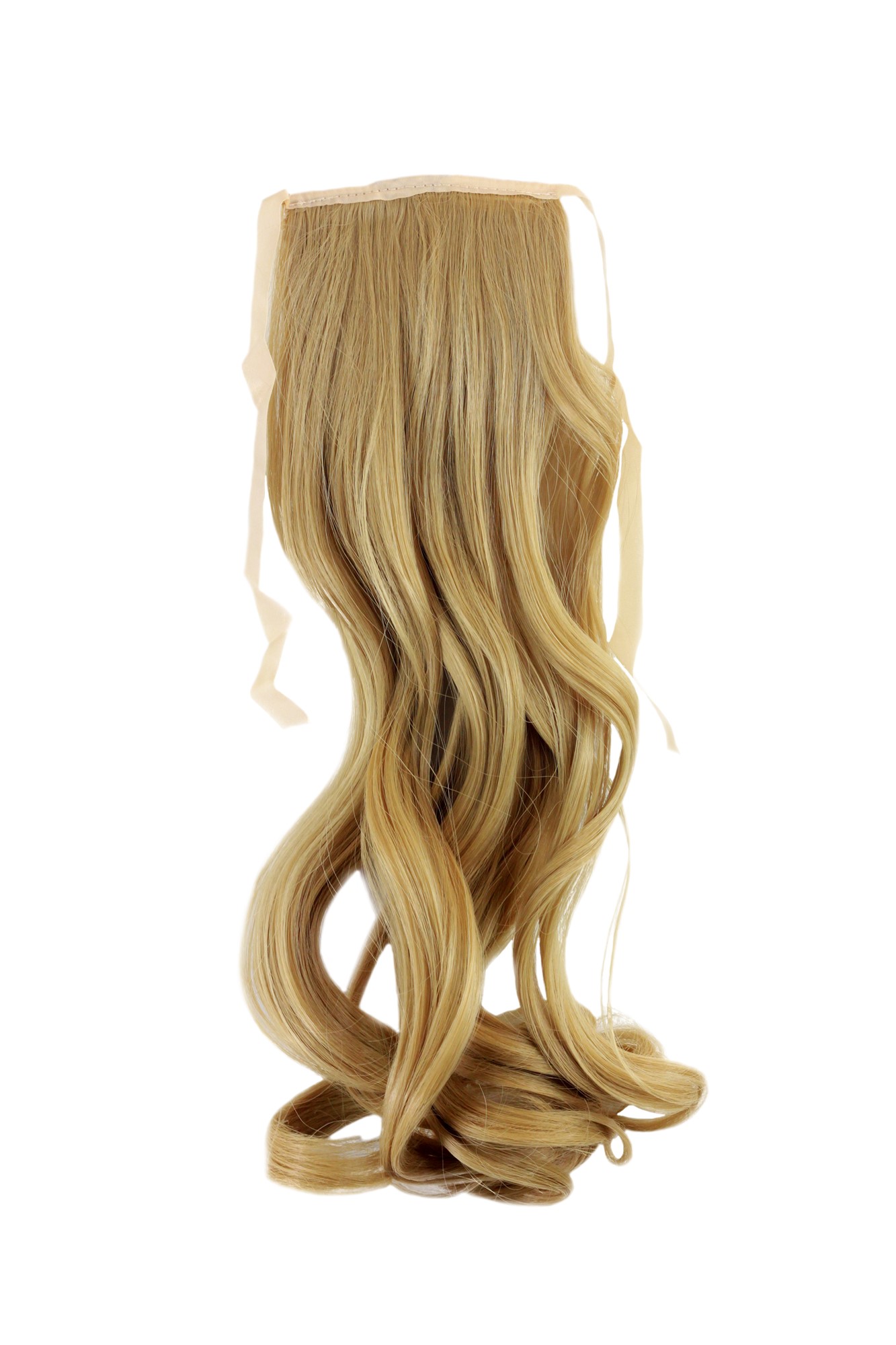YZF-TC18-86 Hairpiece Pontail Pigtail extension slim light wavy comb and ribbon blond, front view, WIG ME UP: Your Perücken Online Shop Ponytails, Blonde, wavy, shoulder-length