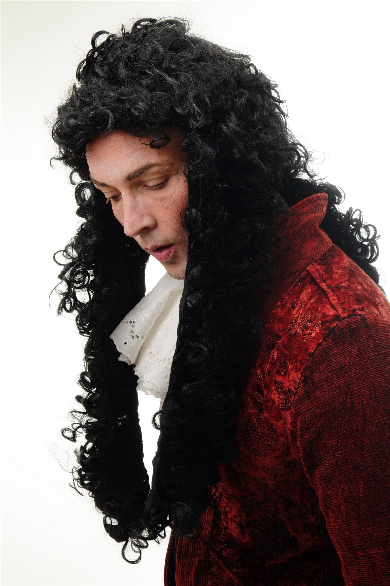 günstige Party Perücke, Perücke Barock Locken Schwarz Lang 90921-ZA103, Ansicht 3, WIG ME UP: Ihr Perücken Online Shop lockige Party Perücke Schwarz lange Haare für Herren