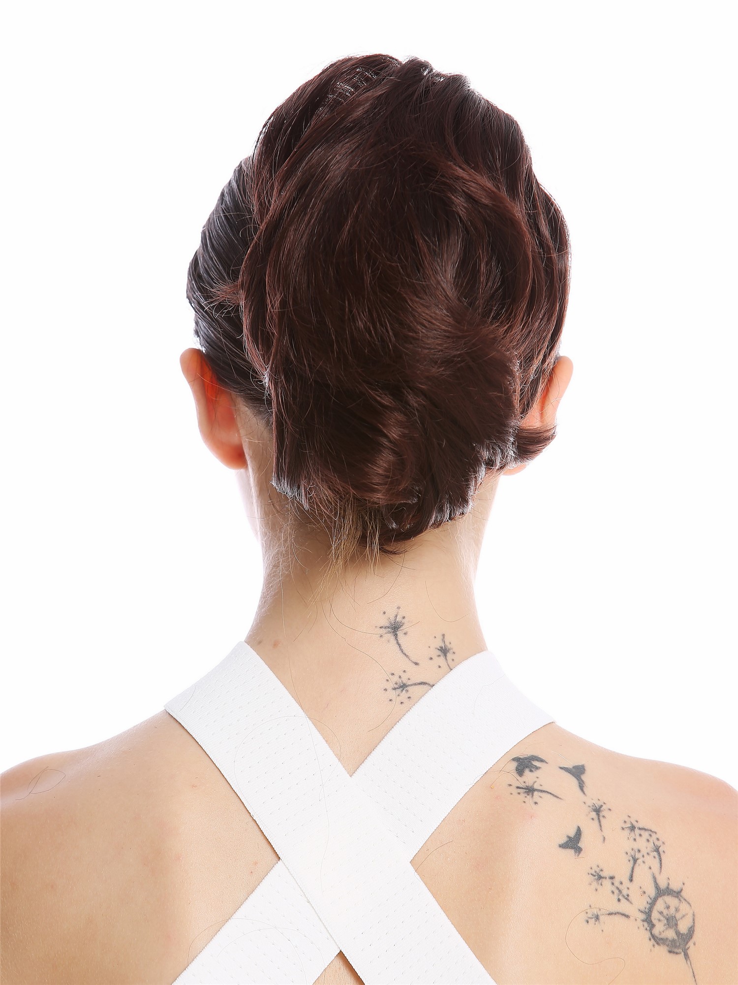 Ponytail Hairpiece Extensions short great volume wavy mahogany brown mix 1028-V, front view, WIG ME UP: Your Perücken Online Shop Ponytails, brown mix, straight, short