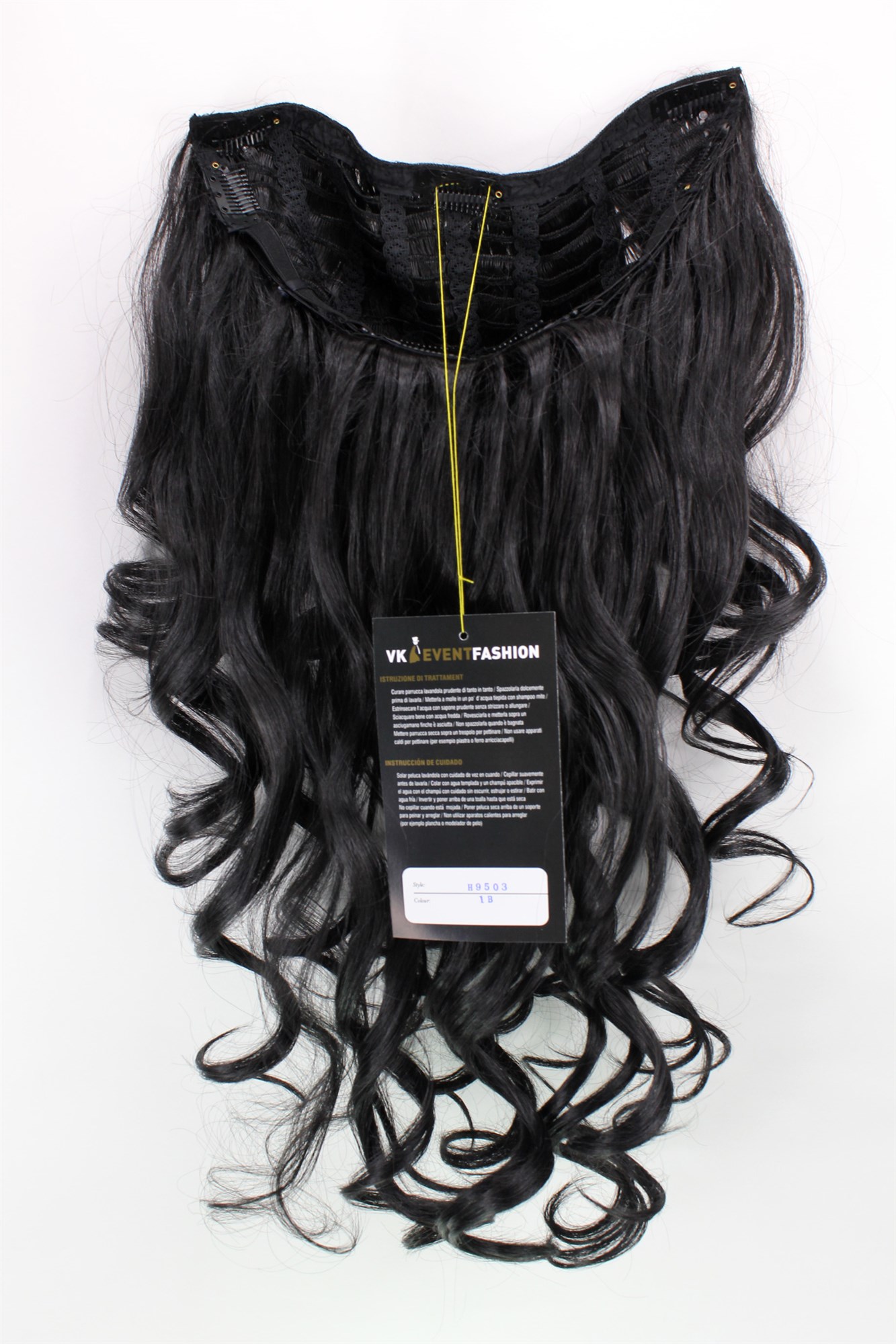 Halfwig, velvet black, wavy, long